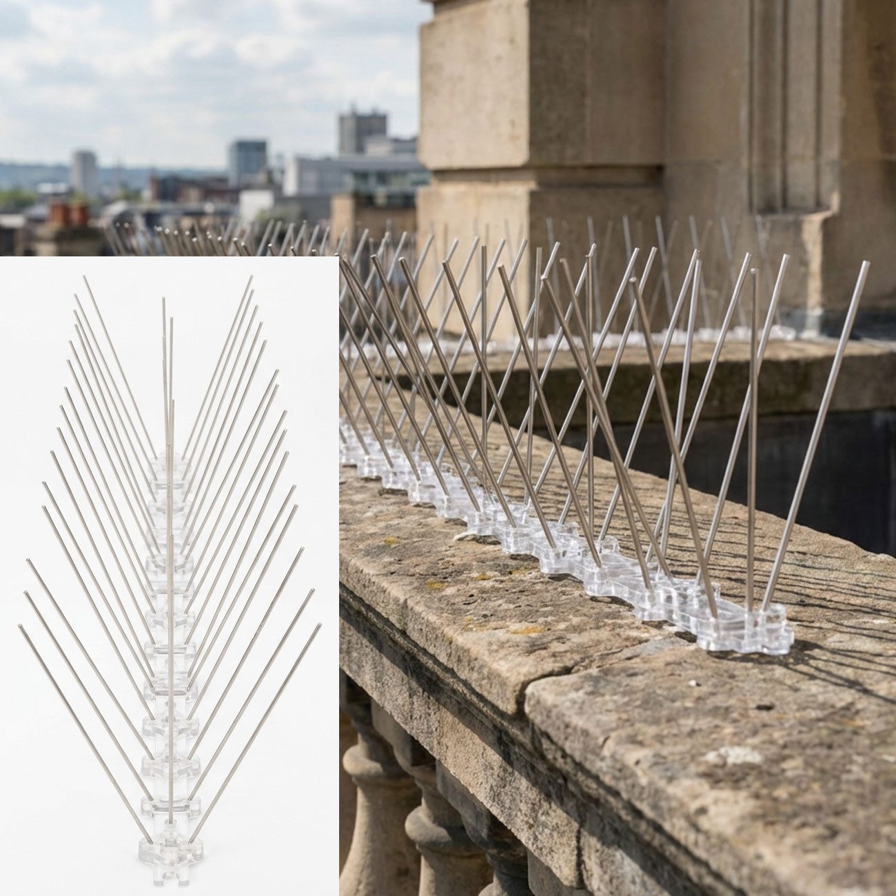 shop'n smile ideoon Taubenspikes Effektive 5er-Set Taubenabwehr Spikes, 3-reihig Edelstahl, 5-St., 2,5m individuell anpassbar-Robuste Abwehr