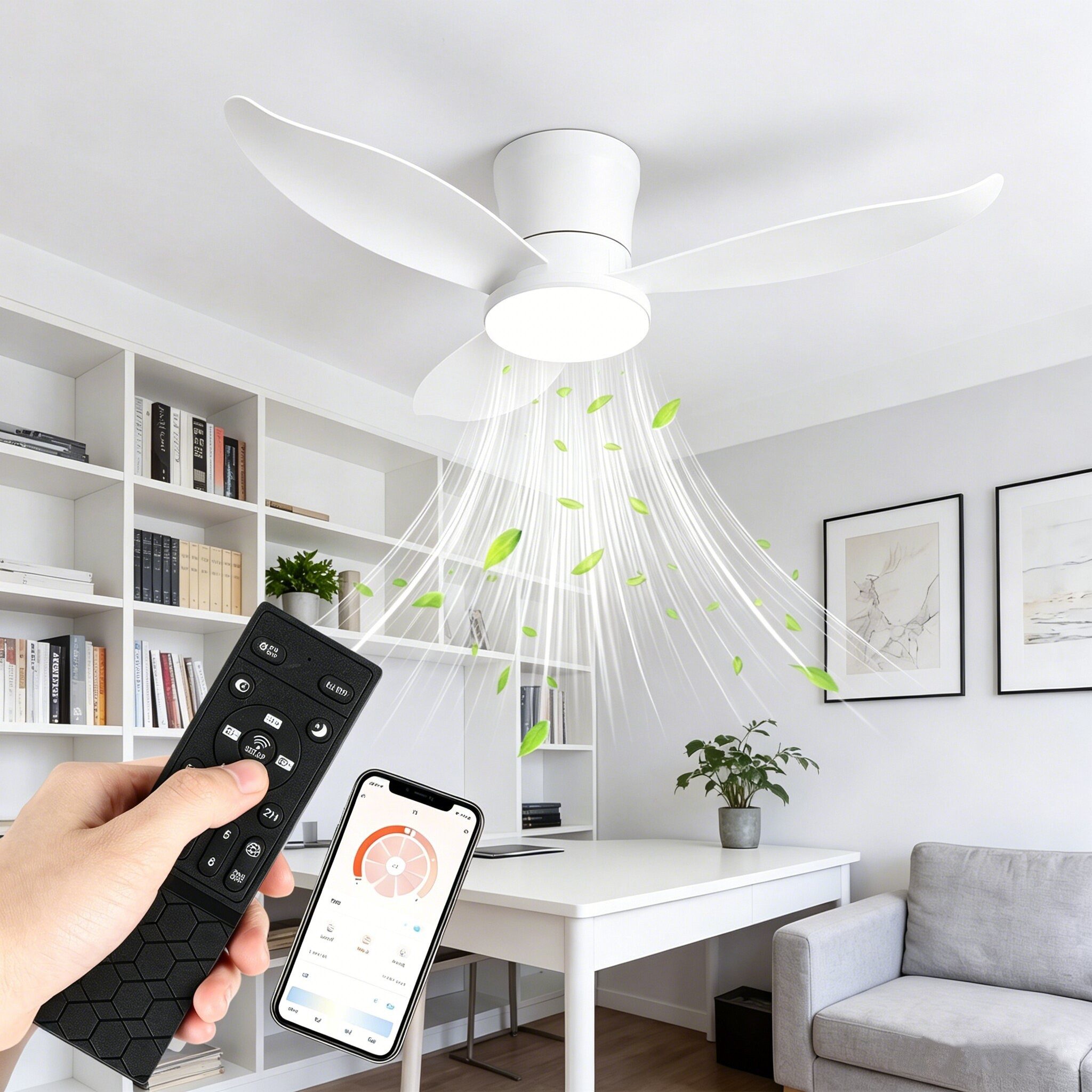 oyajia Deckenventilator Leise Deckenventilator mit Beleuchtung inkl Fernbedienung 95CM, 6 Geschwindigkeiten Timer Vor- & Rücklauf LED dimmbar CCT Nachtlicht