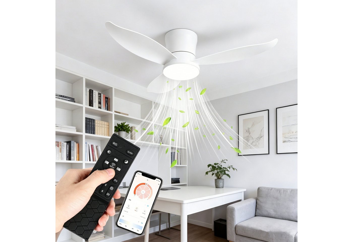 oyajia Deckenventilator Leise Deckenventilator mit Beleuchtung inkl Fernbedienung 95CM, 6 Geschwindigkeiten Timer Vor- & Rücklauf LED dimmbar CCT Nachtlicht