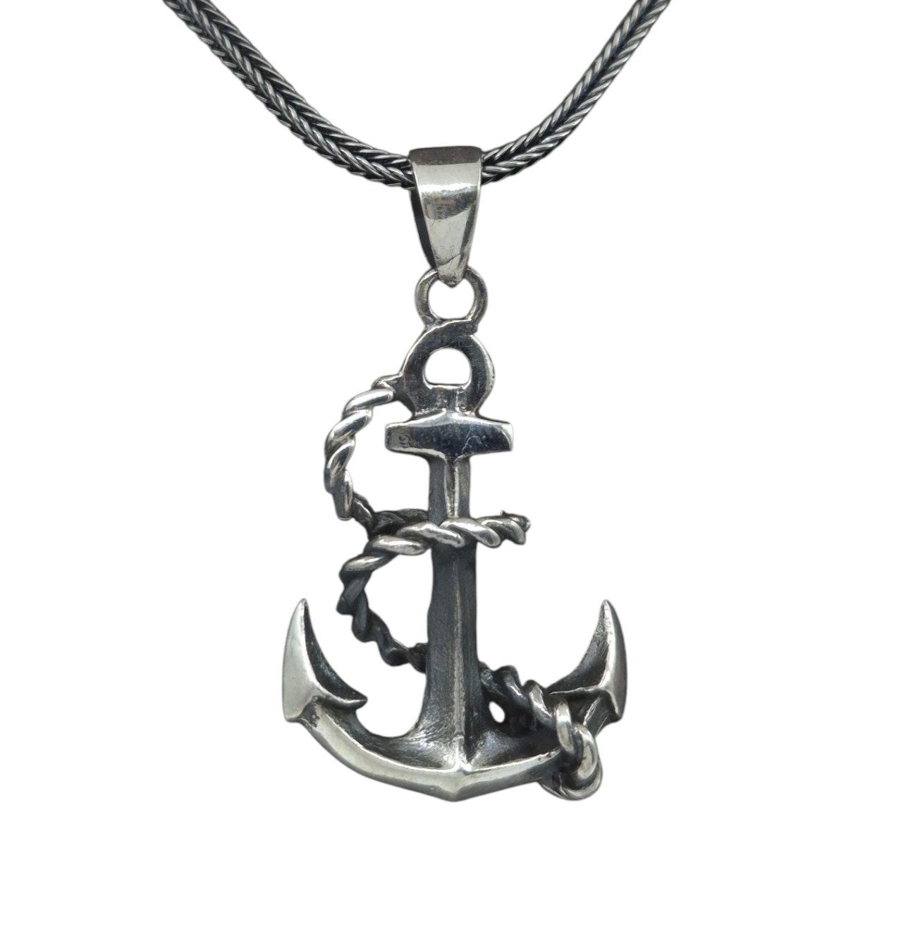 Kette mit Anhänger Silber Anker mit Silber Fuchsschwanz Kette