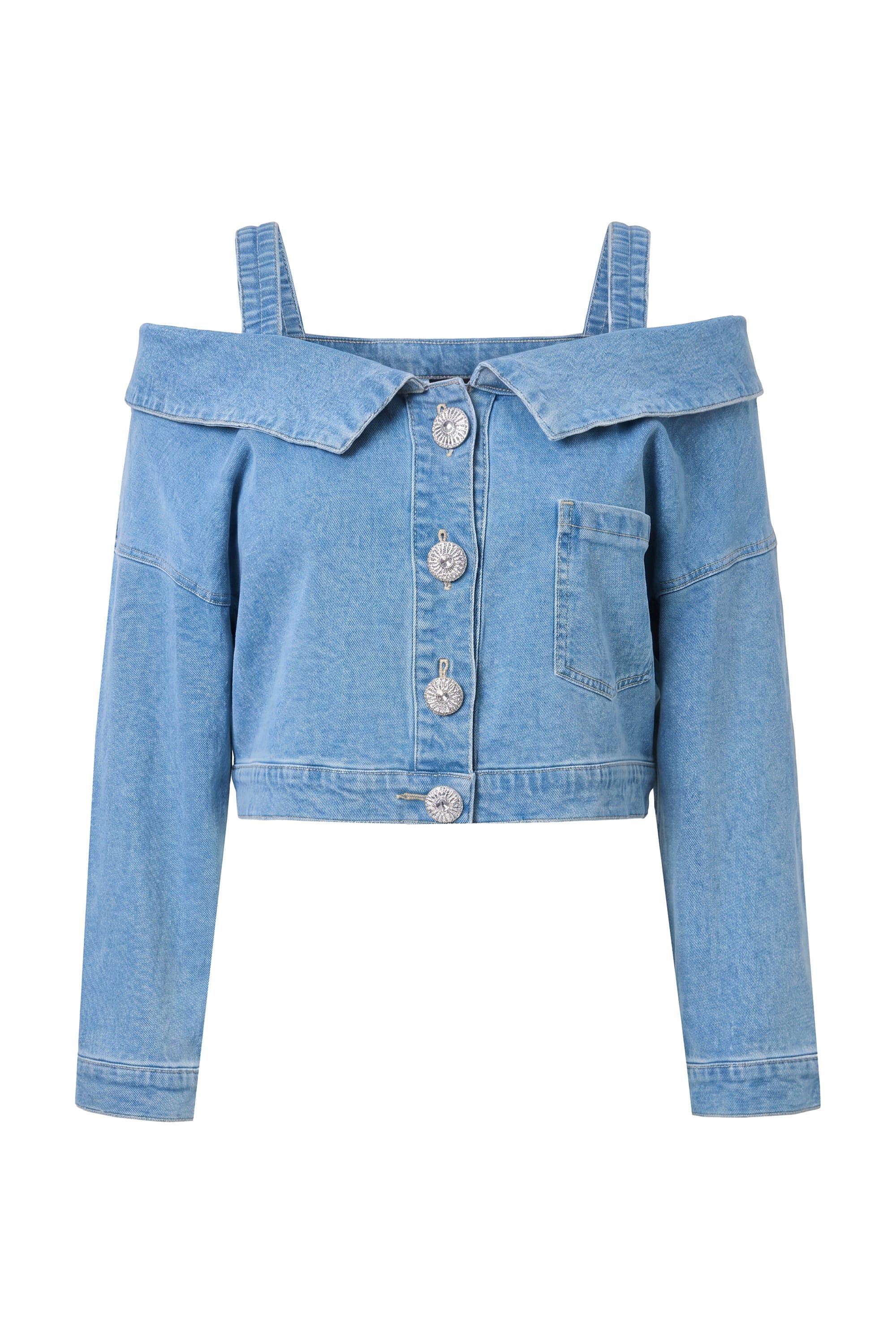 Ulla Popken Blusenblazer Jeansbluse oversized schulterfrei Langarm