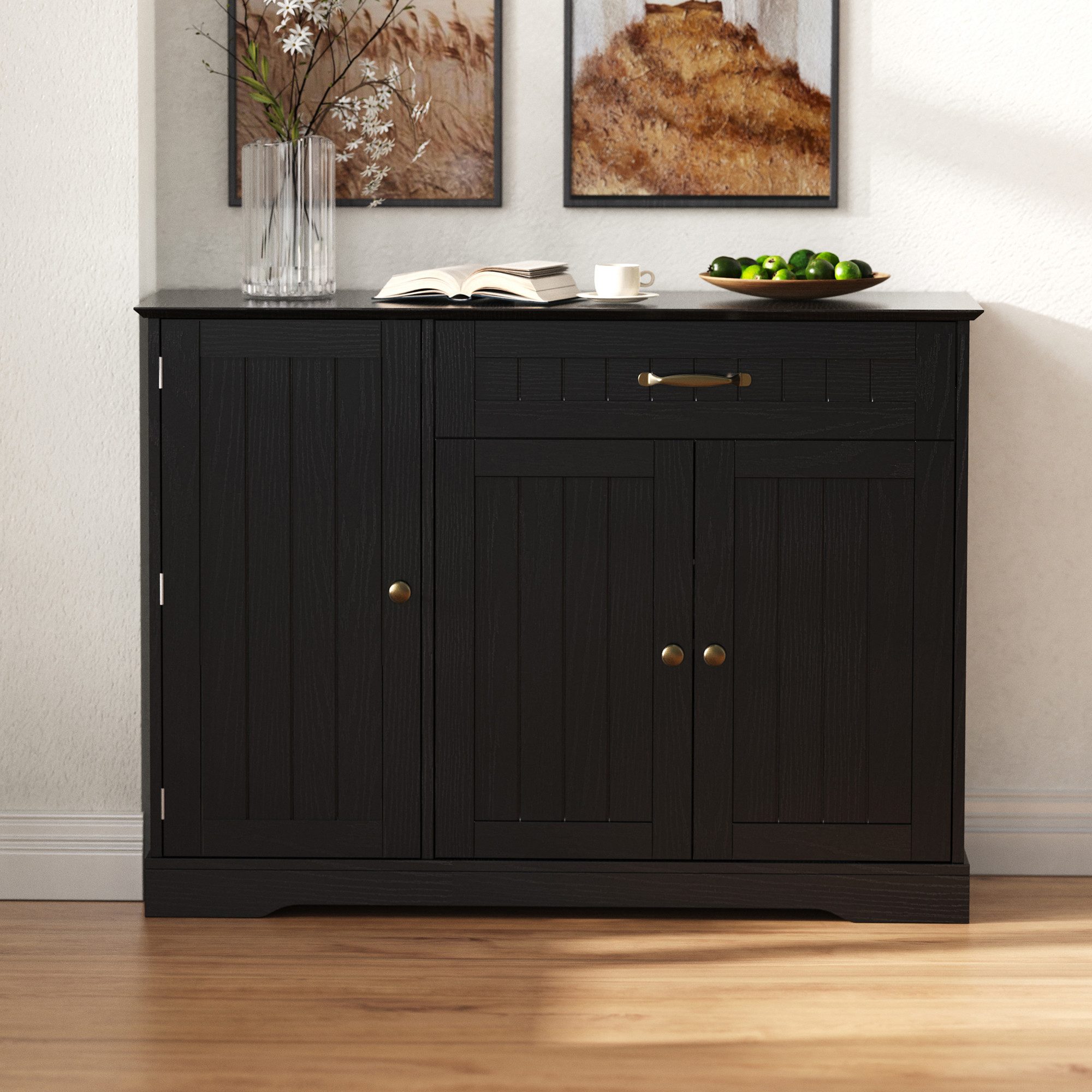 Flieks Kommode Buffetschrank mit Schubladen und Türablagen (1 St., 107x40x84 cm), Mehrzweckschrank Küchenschrank mit verstellbarer Einlegeböden