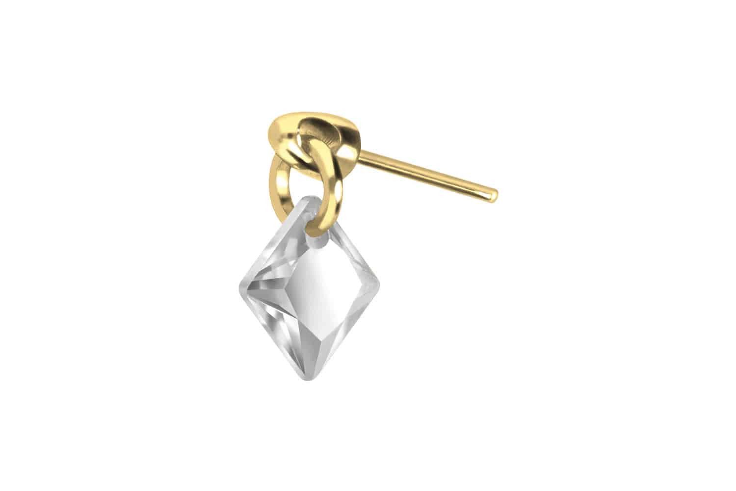 Piercing-Set Titan Aufsatz mit Push Pin KRISTALLQUADRAT