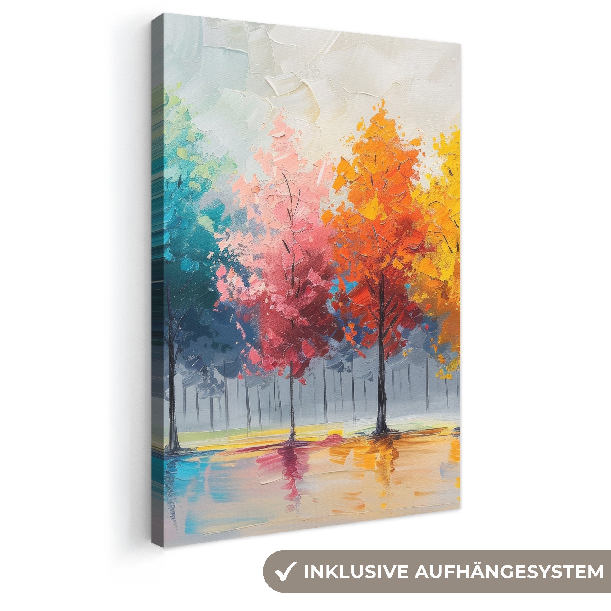 OneMillionCanvasses® Leinwandbild Bäume - Farbenfroh - Natur - Abstrakt, Fotodruck (1 St), Leinwand Canvas Wandbild, Wanddekoration 20x30 cm