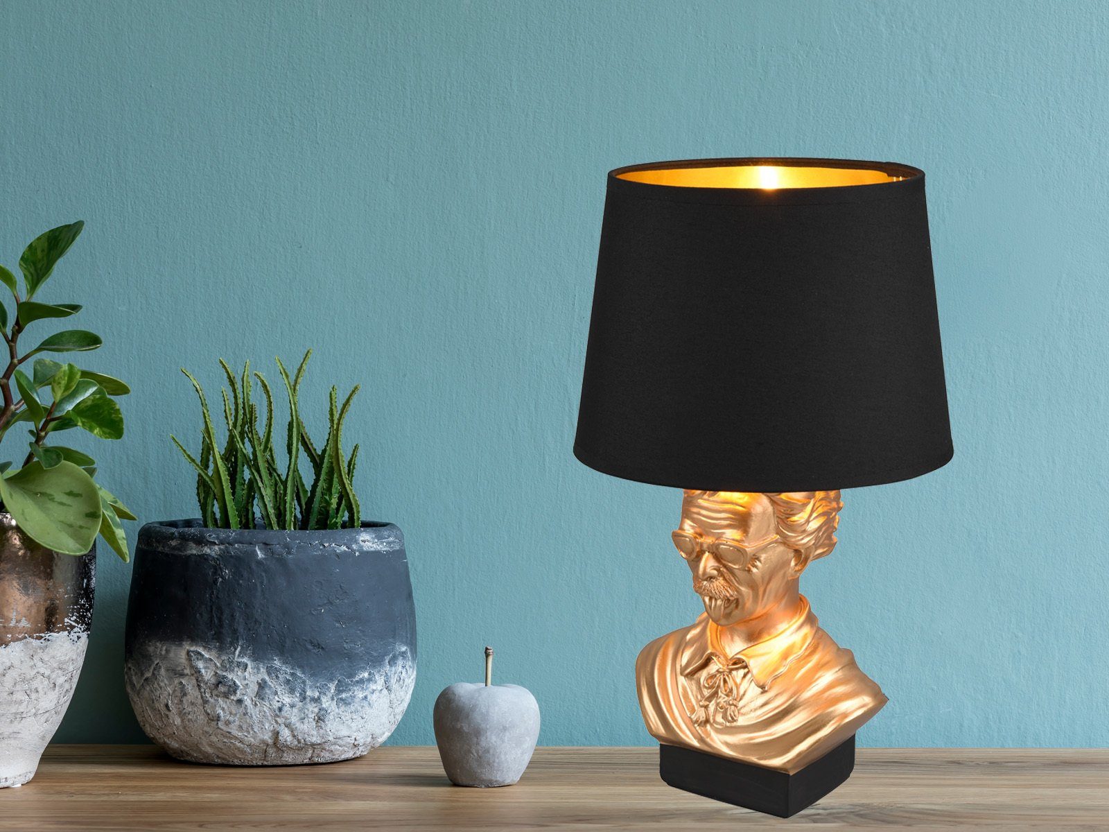 Designer-lampe meineWunschleuchte für Gold, Fensterbank wechselbar, Nachttischlampe, Dimmfunktion, coole Warmweiß, Schwarz H LED ausgefallene Schwarz-Gold 36cm LED