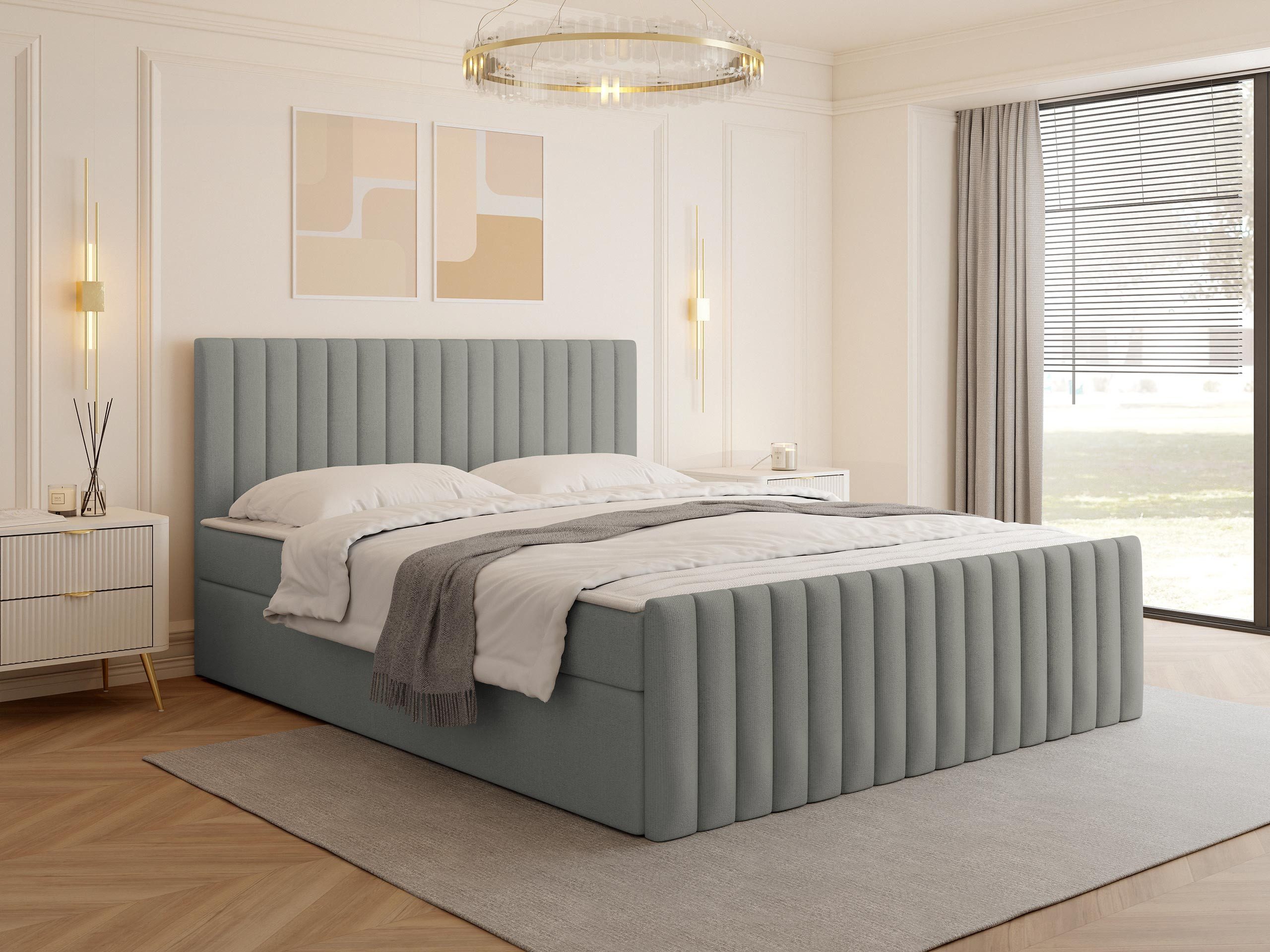 MIRJAN24 Boxspringbett Tirulo Fix (mit zwei Bettkästen für die Bettwäsche), Polsterkopfteil, Fußteil, 140/160/180x200 cm