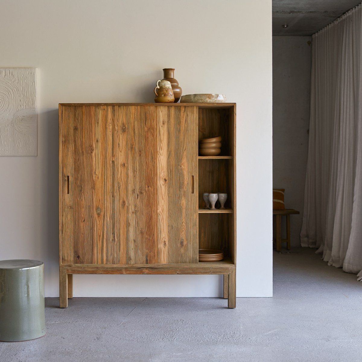 Tikamoon Sideboard Anrichte aus massivem recycelten Teakholz Elias 130 cm