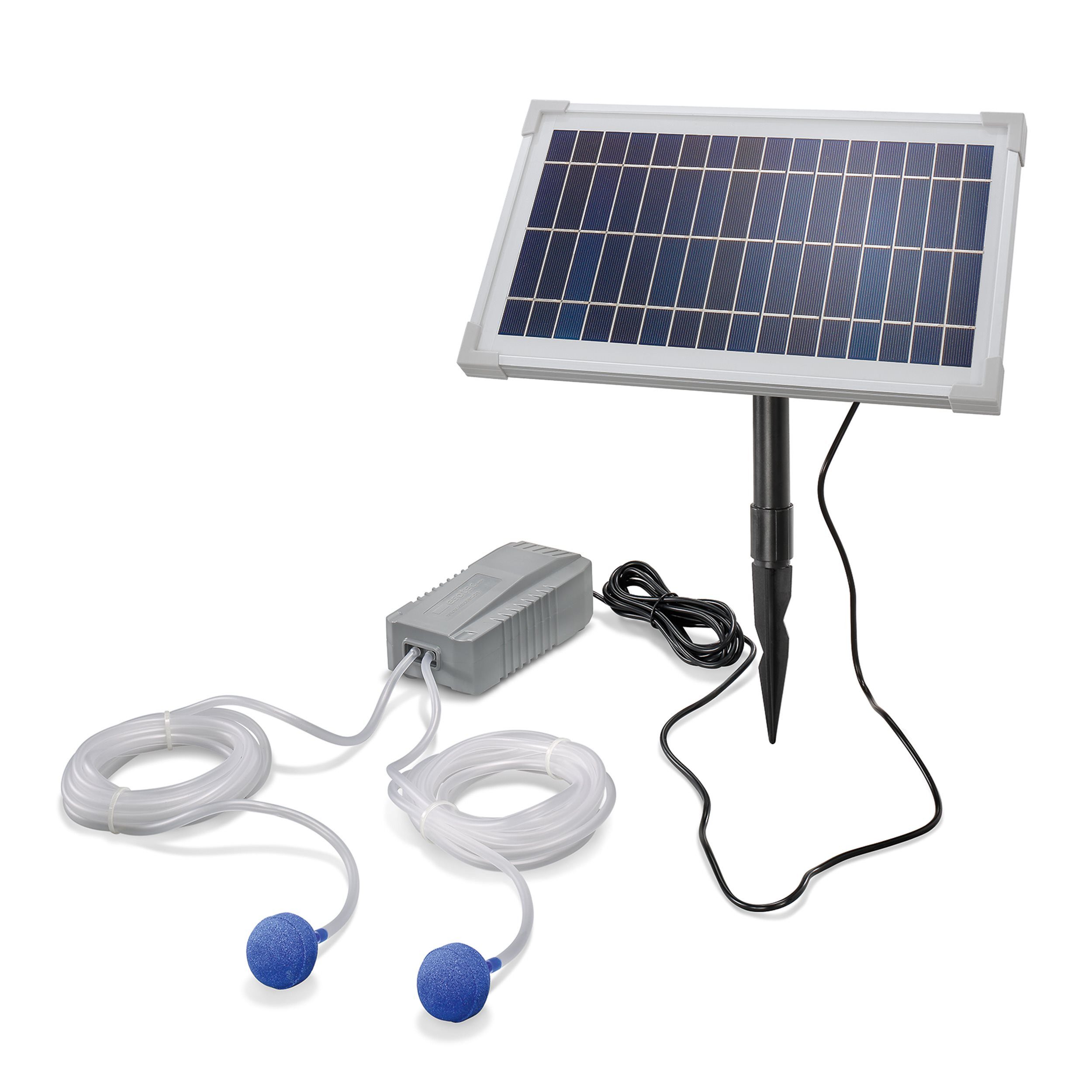 esotec Teichbelüfter 8/200 Solar Belüfterpumpen-Set 2x100l/h, 2 Ausgänge, Solarmodul 101845, 200 l/h, (Komplettset)