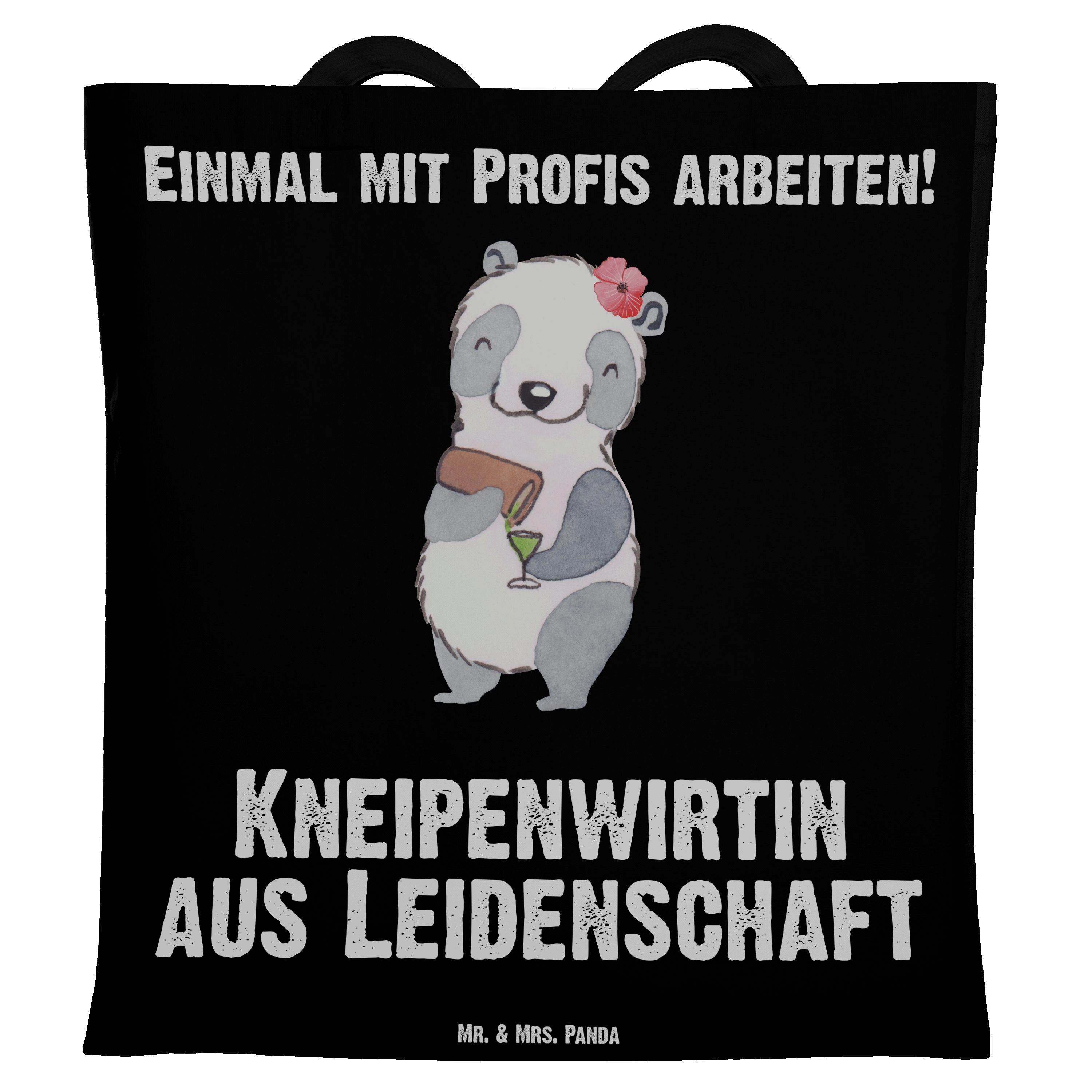 Mr. & Mrs. Panda Tragetasche Kneipenwirtin aus Leidenschaft - Schwarz - Geschenk, Jutebeutel, Gast (1-tlg)