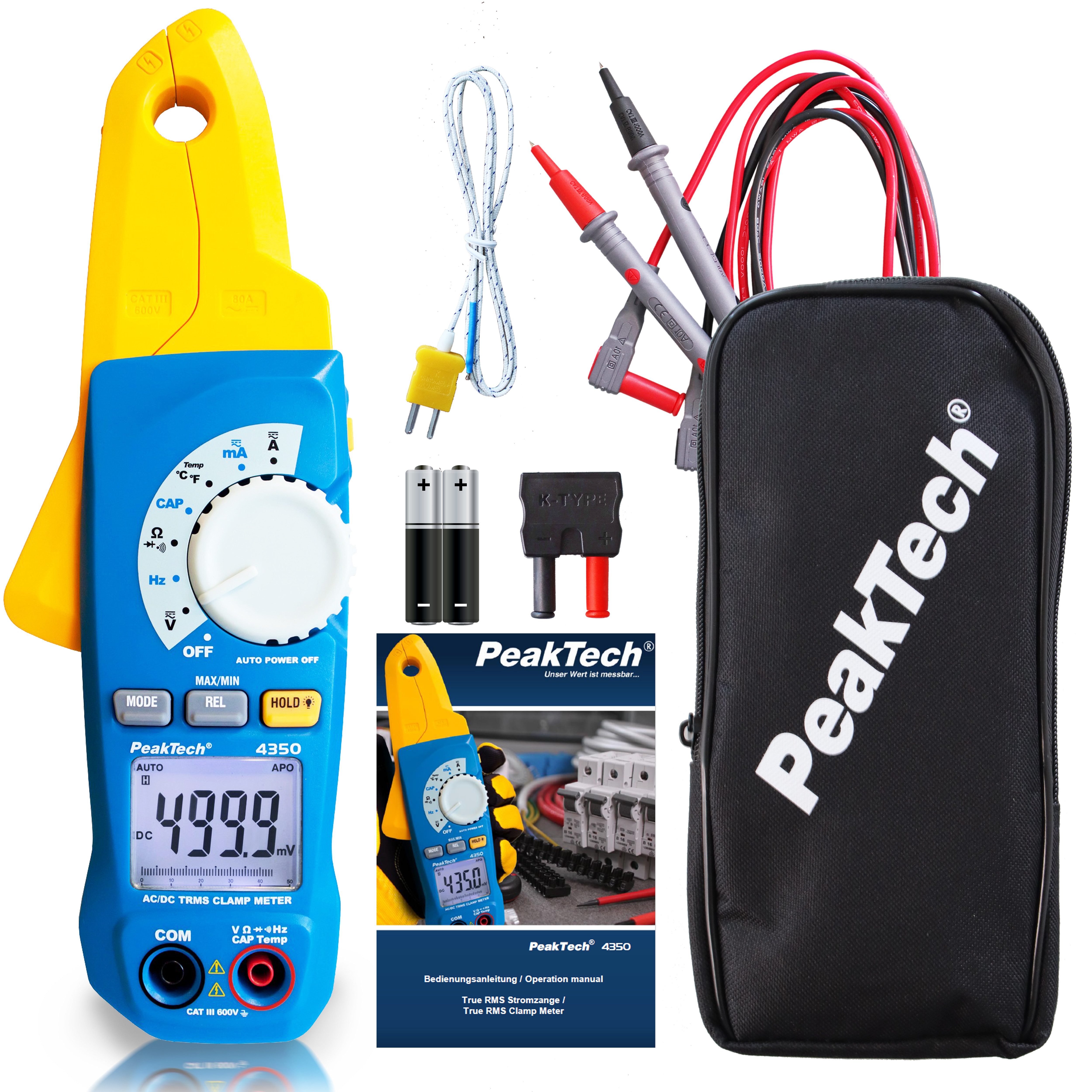 Strommessgerät PeakTech P 4350: Stromzangenamperemeter ~ 4.000 Counts ~ 80 A AC/DC
