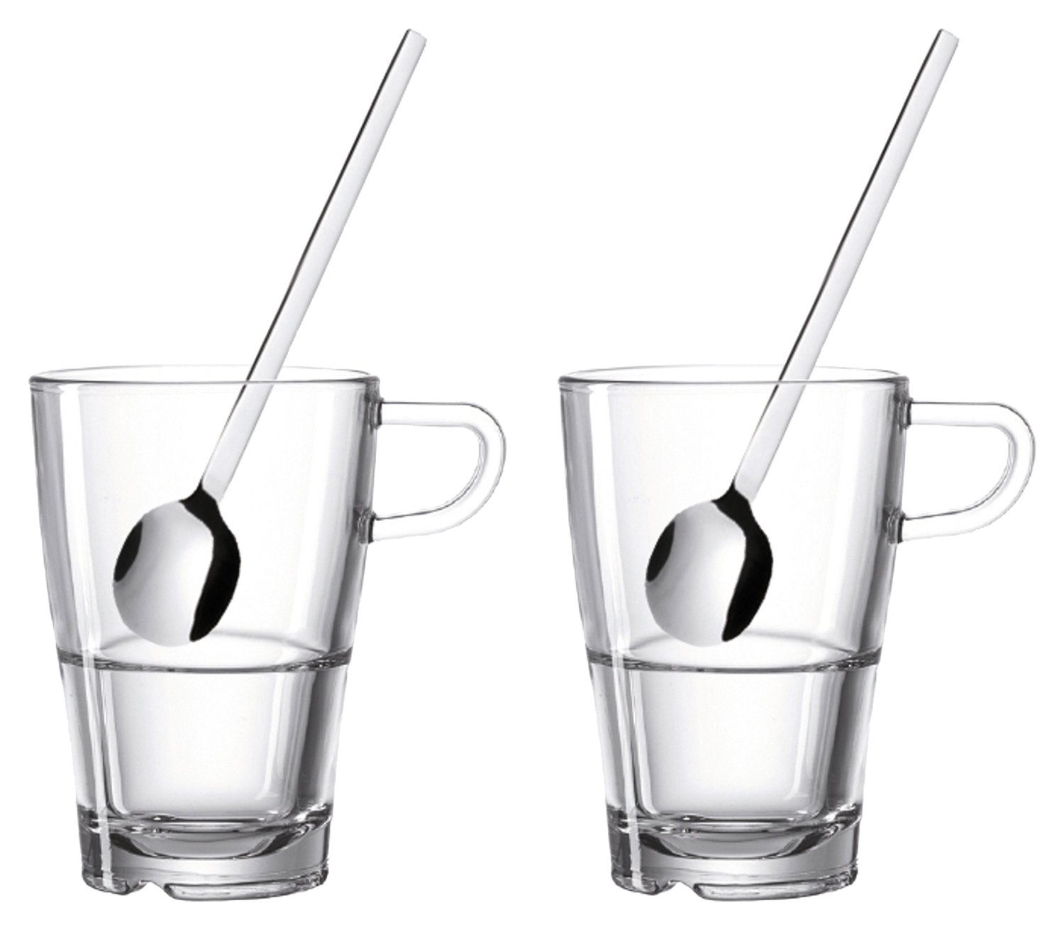 LEONARDO Latte-Macchiato-Glas Geschenk-Set 4tlg. SENSO, Transparent, Ø 8,5 cm, Edelstahl, Glas, mit Henkel und 2 Löffel