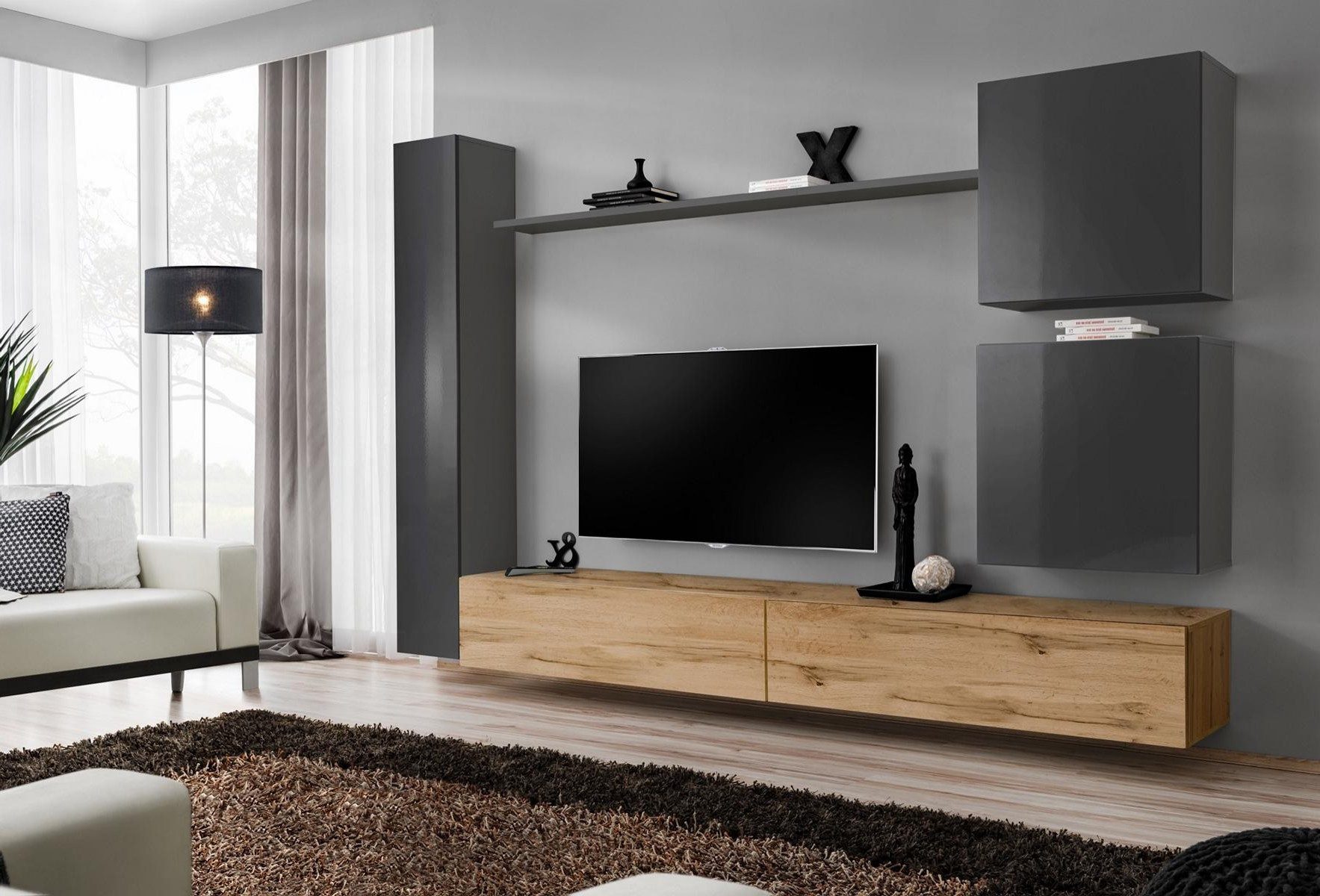 Xlmoebel Wohnwand Modernes 6-teiliges Wandschrank Set mit Sideboard und TV-Ständer, Made in Europa
