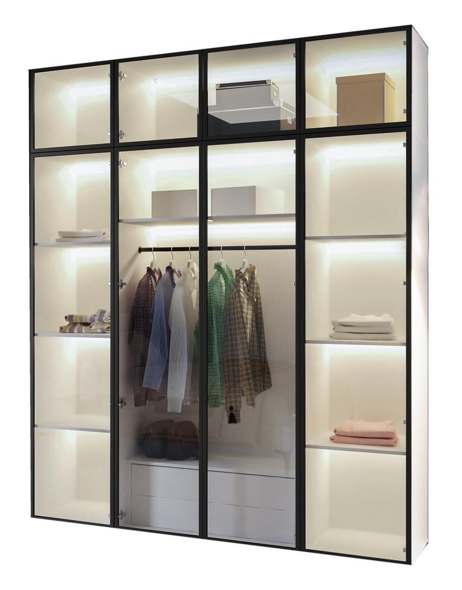 Compleo Drehtürenschrank mit Glasfront, weiß/grau, Rahmen in Schwarz