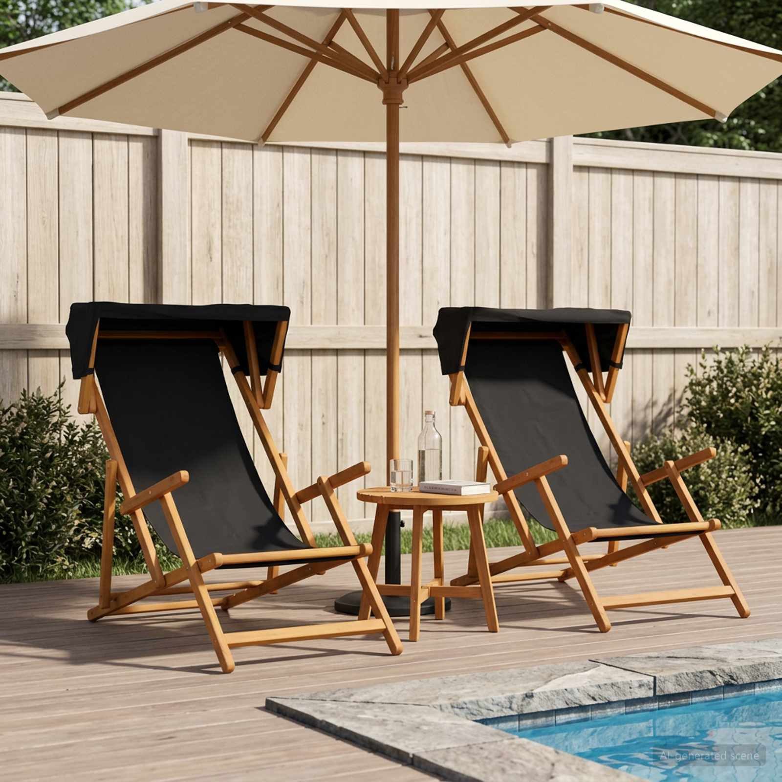 vidaXL Gartenliege Liegestuhl 2 pcs 3 Position Massives Eukalyptus Holz Schwarz, 2 St.
