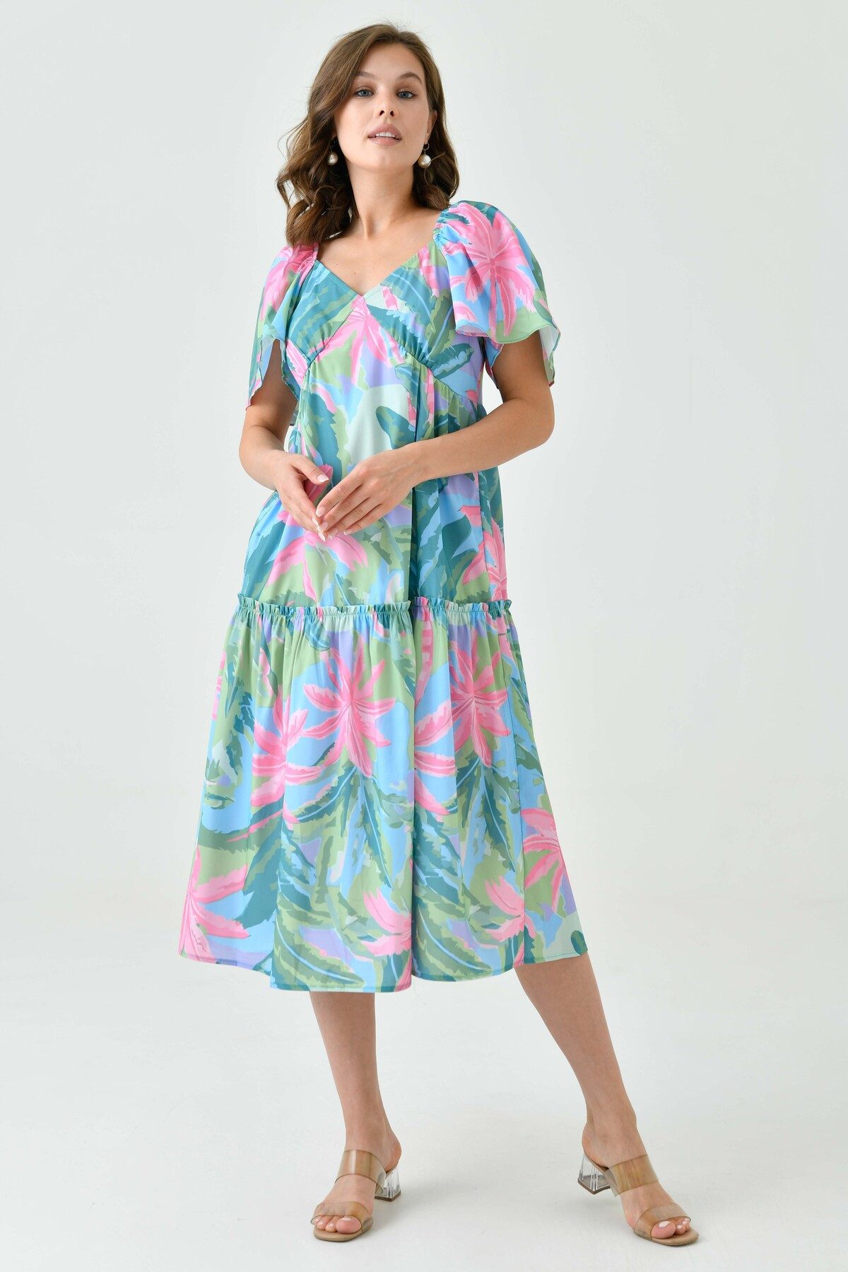 Abendkleid Ausgestelltes Midikleid mit V-Ausschnitt