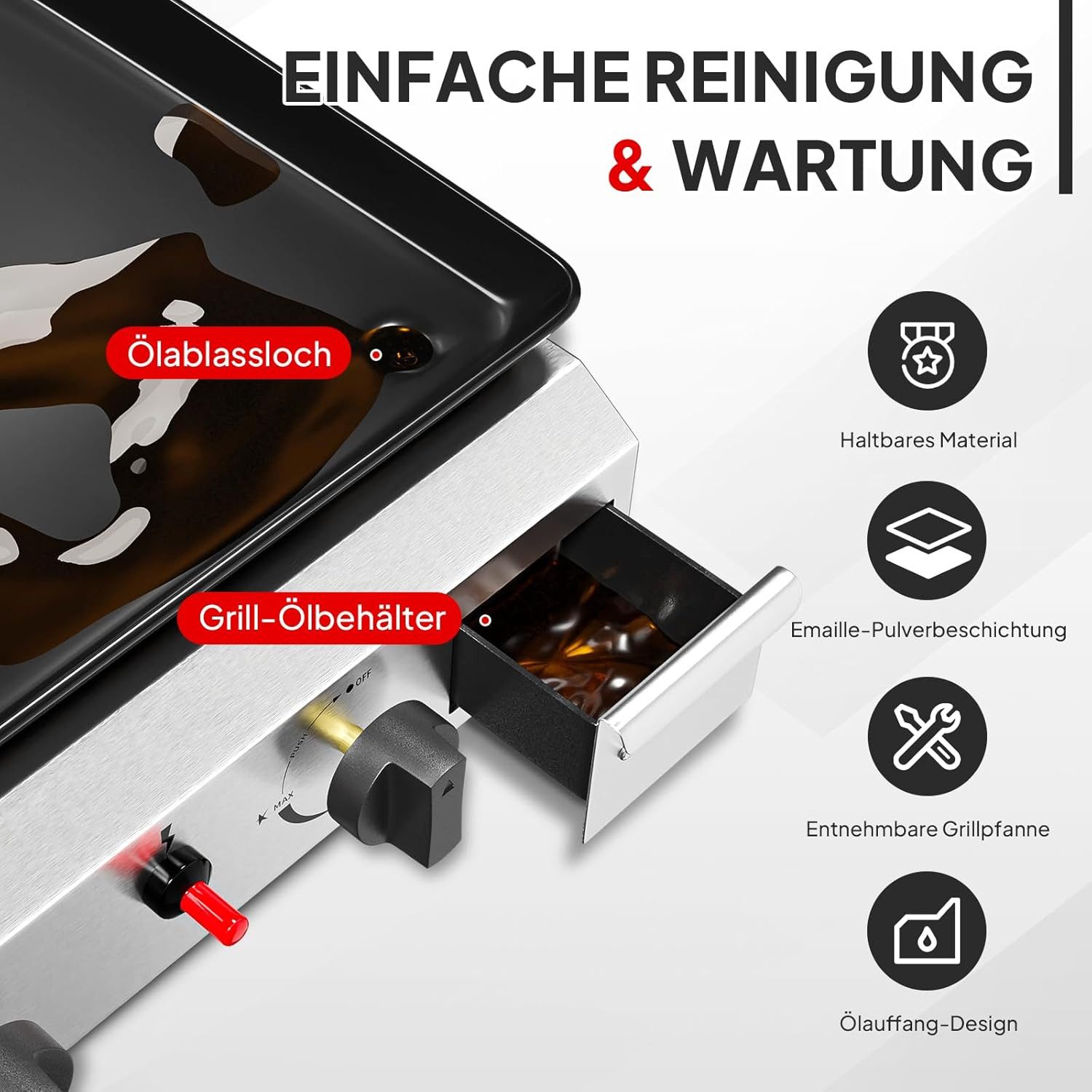 LALAHO Gasgrill Tischgasgrill mit 2 Brennern, Gas grill Camping 5.86 kW, Emaillierter Antihaft-Grillplatte & Ein-Klick-Zündung für Camping – Bild 5 von 5
