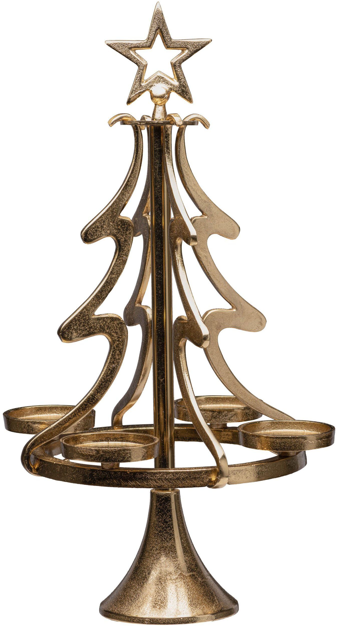 Adventsleuchter (1 cm Aluminium, Kerzenständer St), Tannenbaum, 86 aus Weihnachtsdeko home my goldfarben Höhe
