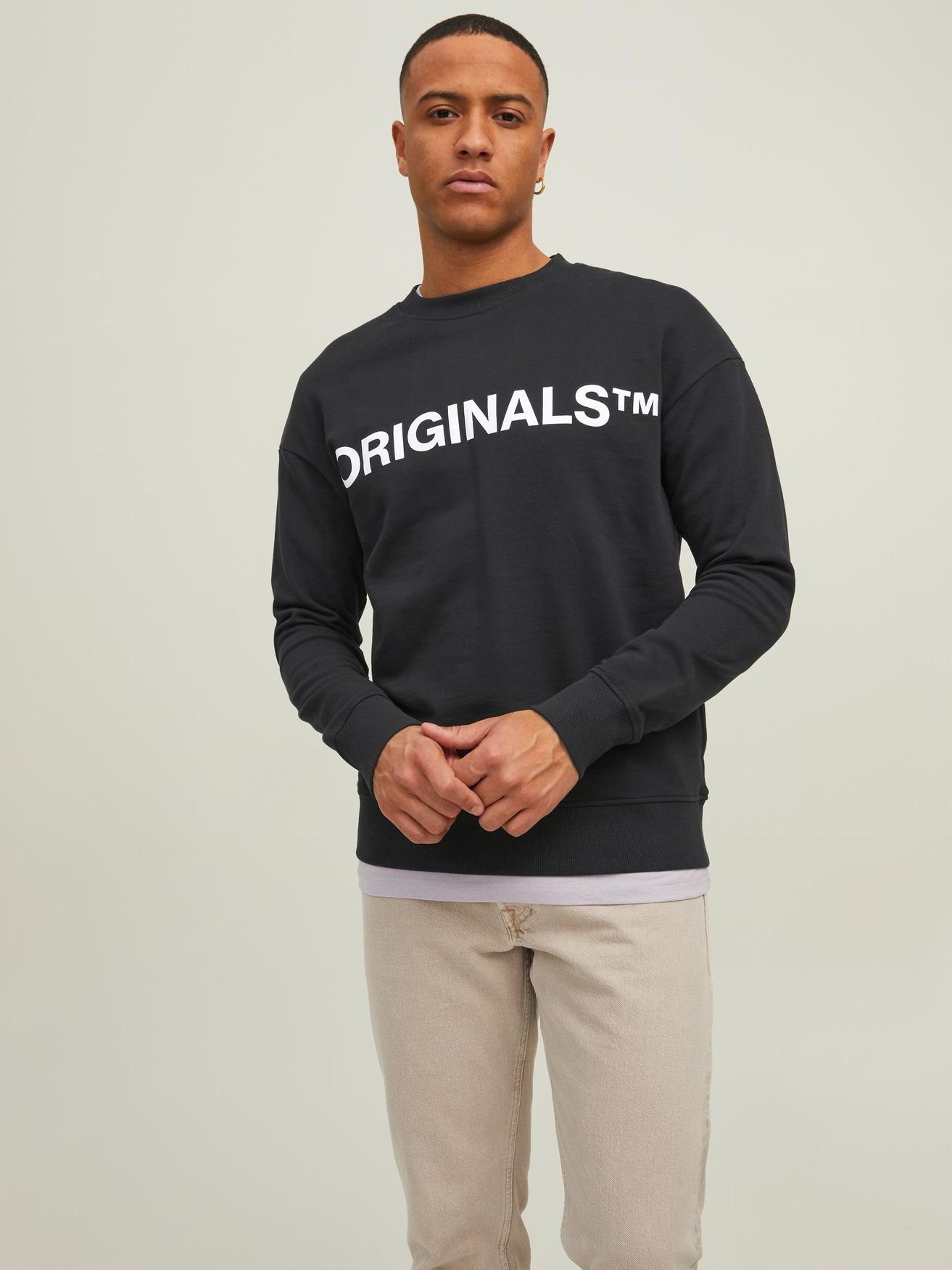 Online-Shopping zu Schnäppchenpreisen Jack & Jones Sweatshirt in Schwarz-2 Langarm Basic Sweater Rundhals JORCLEAN Shirt 4672 Pullover