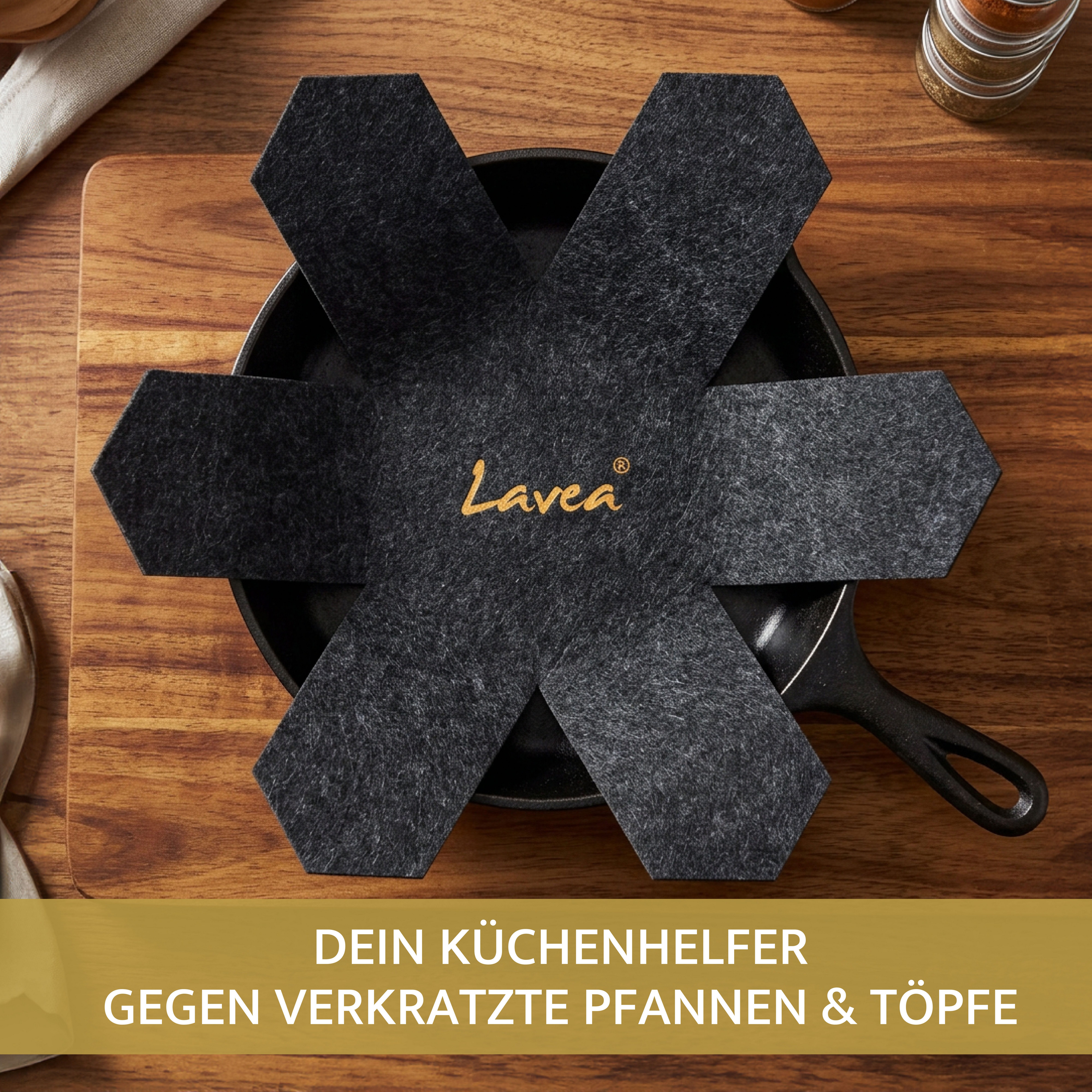 Lavea Pfannenschoner Topfschoner 5er & 10er-Set aus Filz – Dunkelgrau, 38 cm, 3 mm Dicke, Zubehör für alle Töpfe oder Pfannen geeignet, 5-tlg., Topfuntersetzer und Stapelschutz für Töpfe und Pfannen