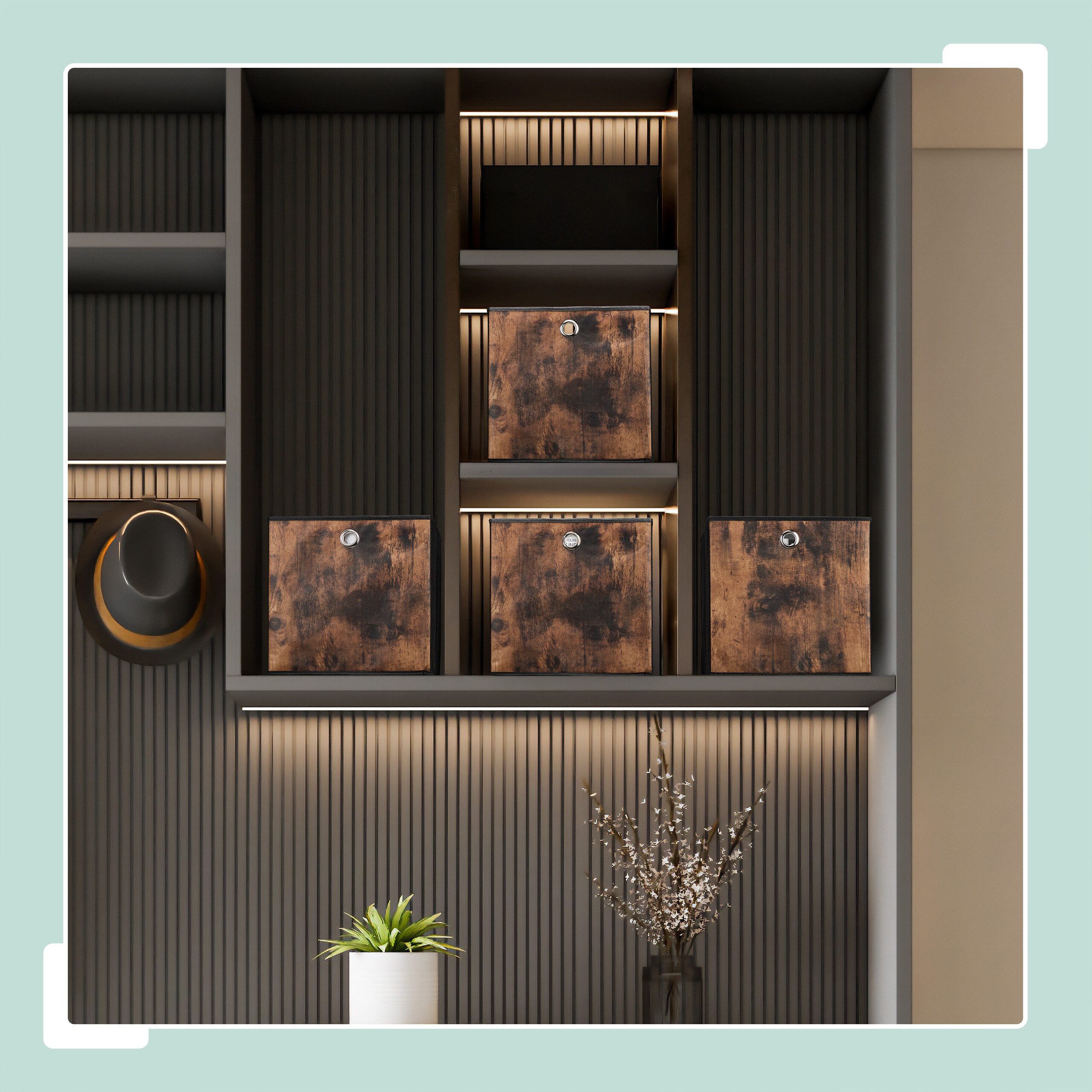 relaxdays Aufbewahrungsbox Stoff Aufbewahrungsbox Holzoptik 6er günstig online kaufen