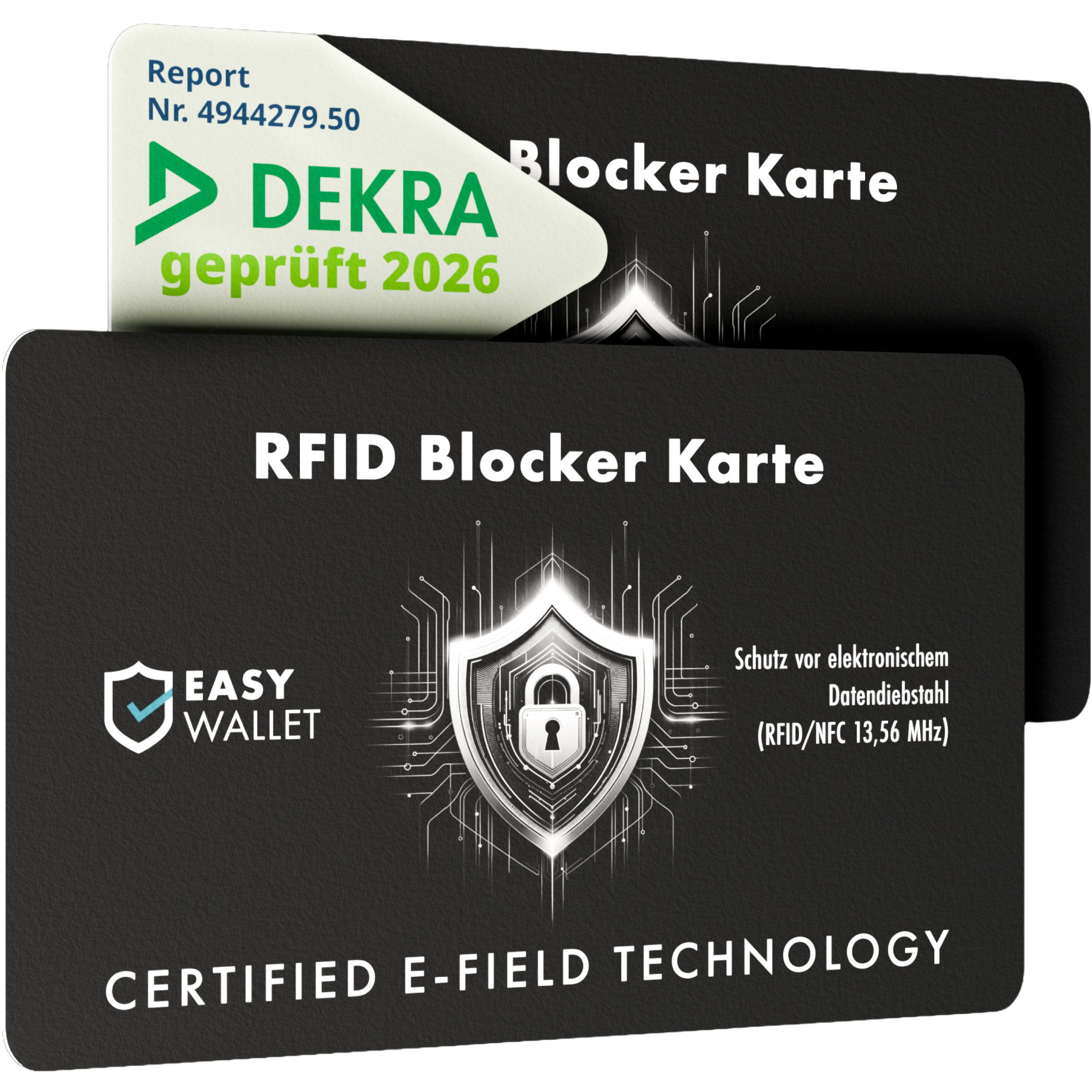 EasyWallet Kartenetui DEKRA-geprüfte NFC/RFID Blocker Karte (2-tlg), E-Field-Störsender-Technologie Kartenschutz, Extra dünn (0,84 mm)