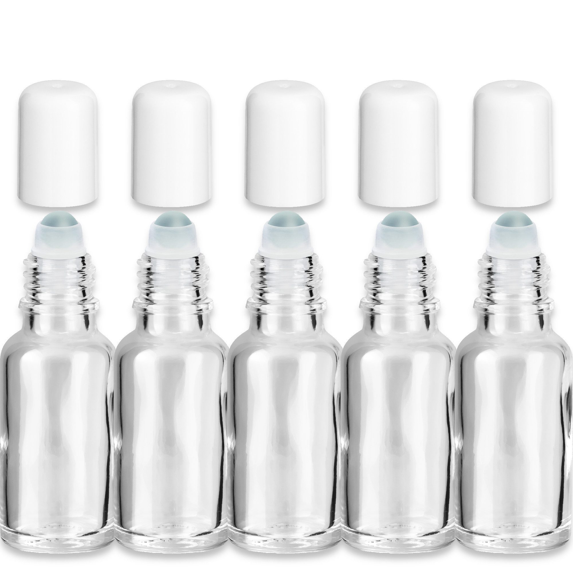 CK Verpackung GmbH Leerglas Glasflasche klar 20 ml Roll-On mit weißem Verschluss leer zum Befüllen (Set x5)