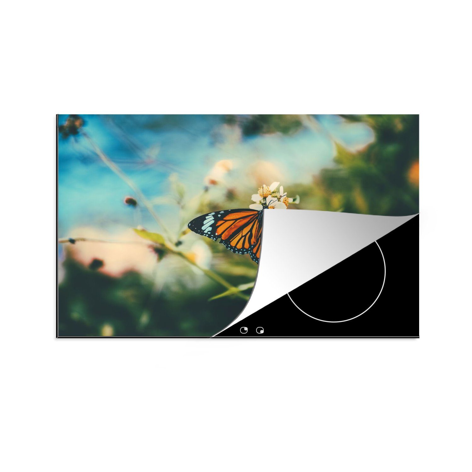 Schmetterling cm, tlg), Ceranfeldabdeckung 80x52 Blumen MuchoWow Garten, - Herdblende-/Abdeckplatte für (1 Vinyl, küche, Schutz Induktionskochfeld die -