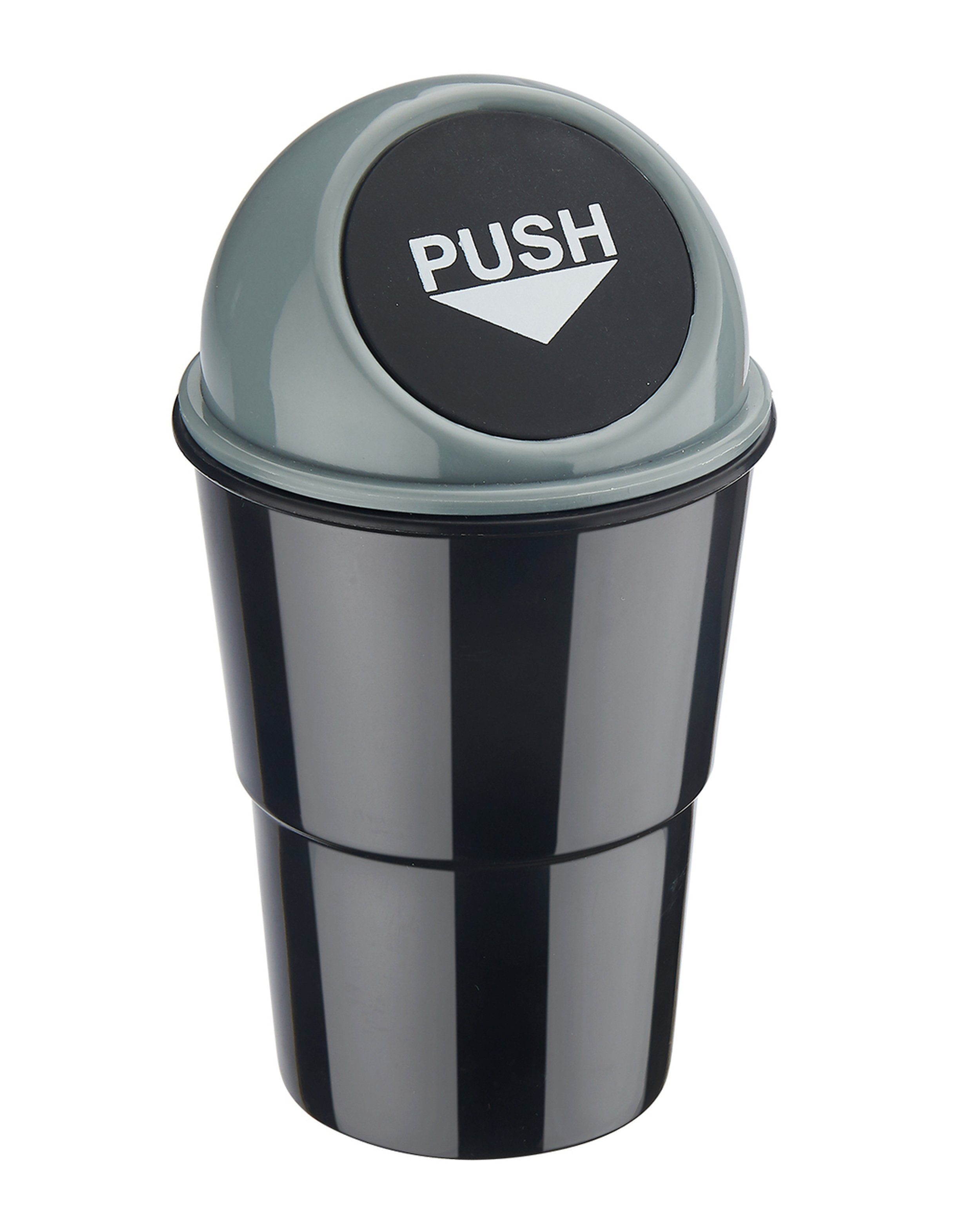 Push-Deckel für MÜLLEIMER Abfalleimer CHAMP Getränkehalterung 1 PKW Mini Automülleimer (Grau) Mülleimer mit KFZ Auto