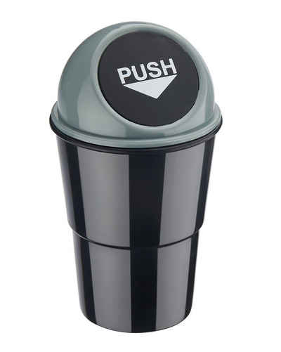 Mülleimer Mini MÜLLEIMER für Auto mit Push-Deckel Getränkehalterung Automülleimer PKW KFZ Abfalleimer 1 (Grau)