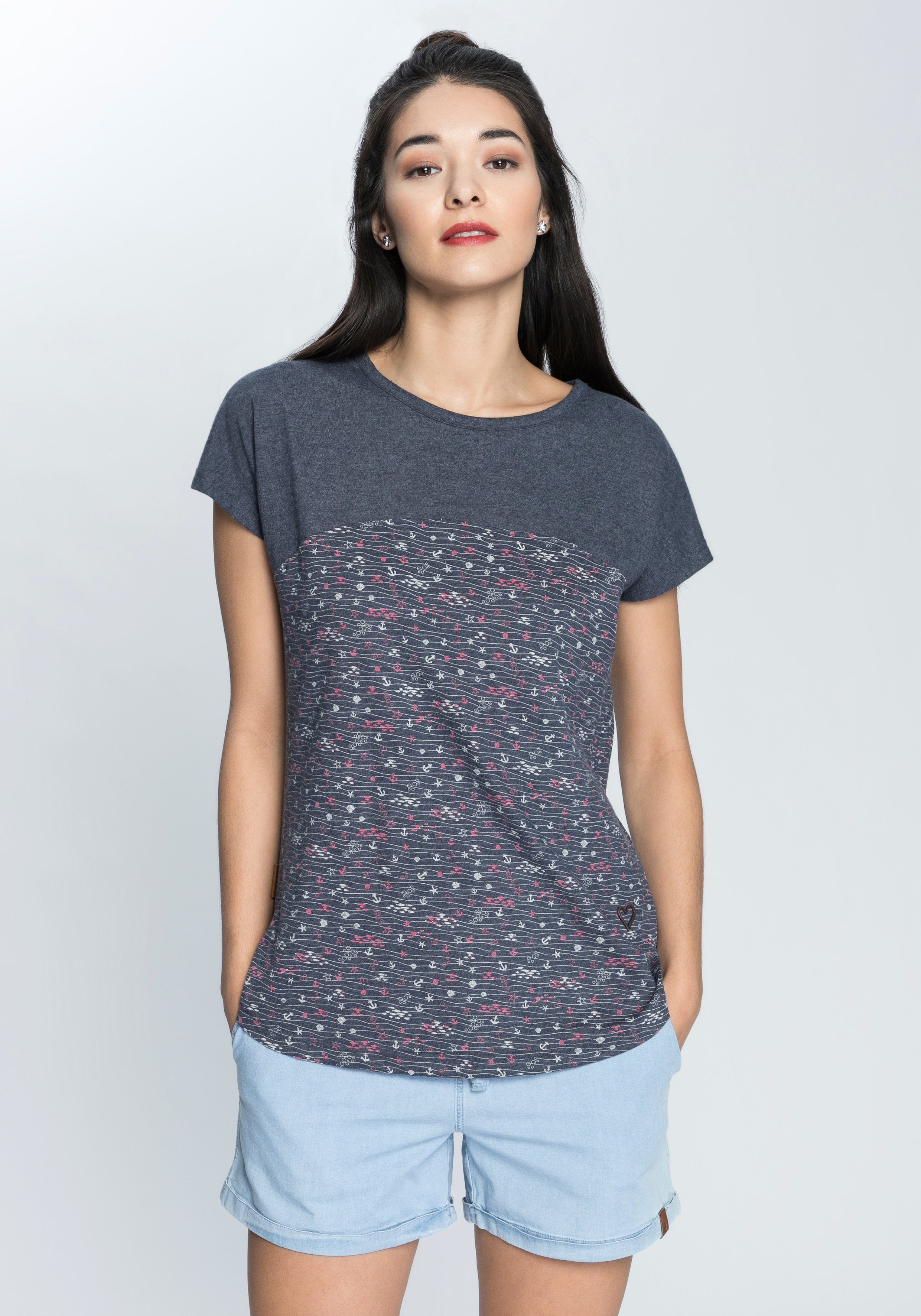 Alife & Kickin T-Shirt trendy Longshirt mit Streifen-oder Musterprints marine print | 