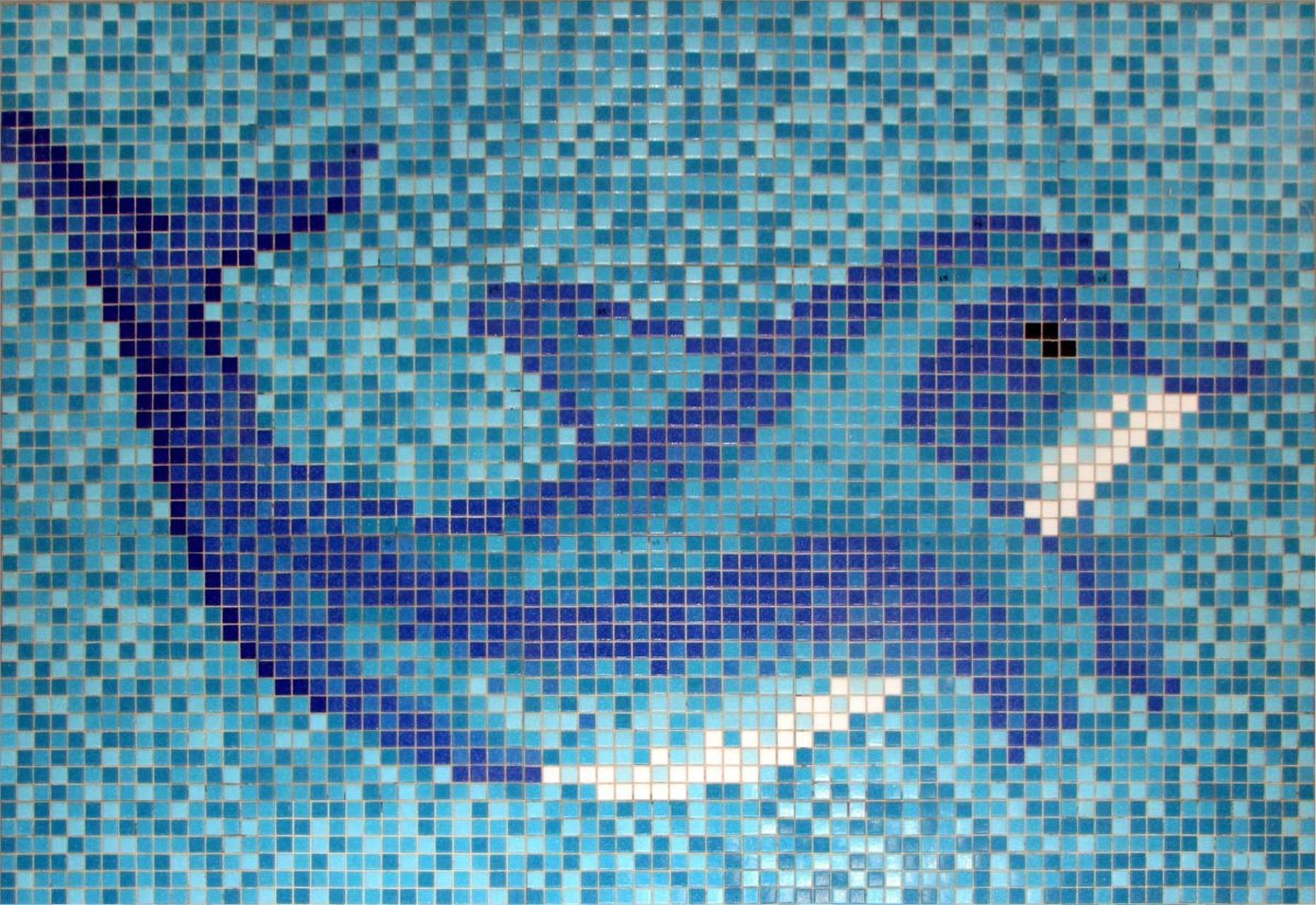 Bild Poolboden hellblau Delphin Mosaikfliesen blau, Glasmosaik Mosani Papierverklebt