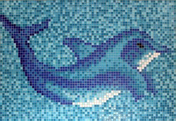 Mosani Mosaikfliesen Delphin Bild Poolboden Glasmosaik hellblau blau, Papierverklebt