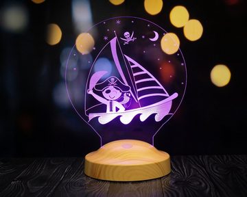 Geschenkelampe LED Nachttischlampe Baby Pirat 3D Personalisierte Lampe Geschenk für Kinder, Leuchte 7 Farben fest integriert, Geburtstagsgeschenk für Babys, Mädchen, Jungen