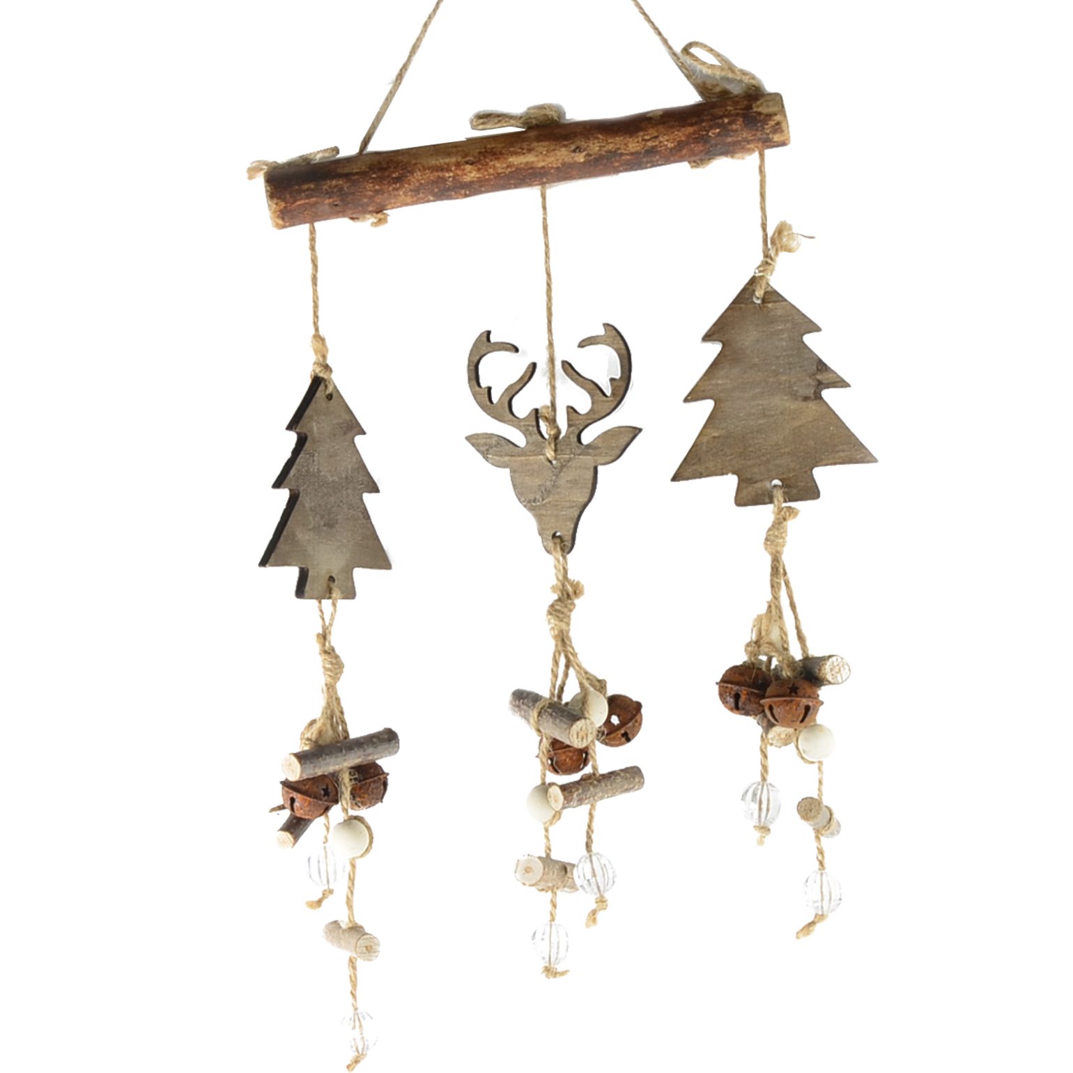 B&S Dekohänger mit Windspiel Tannenbäumen Holz aus Elchkopf und
