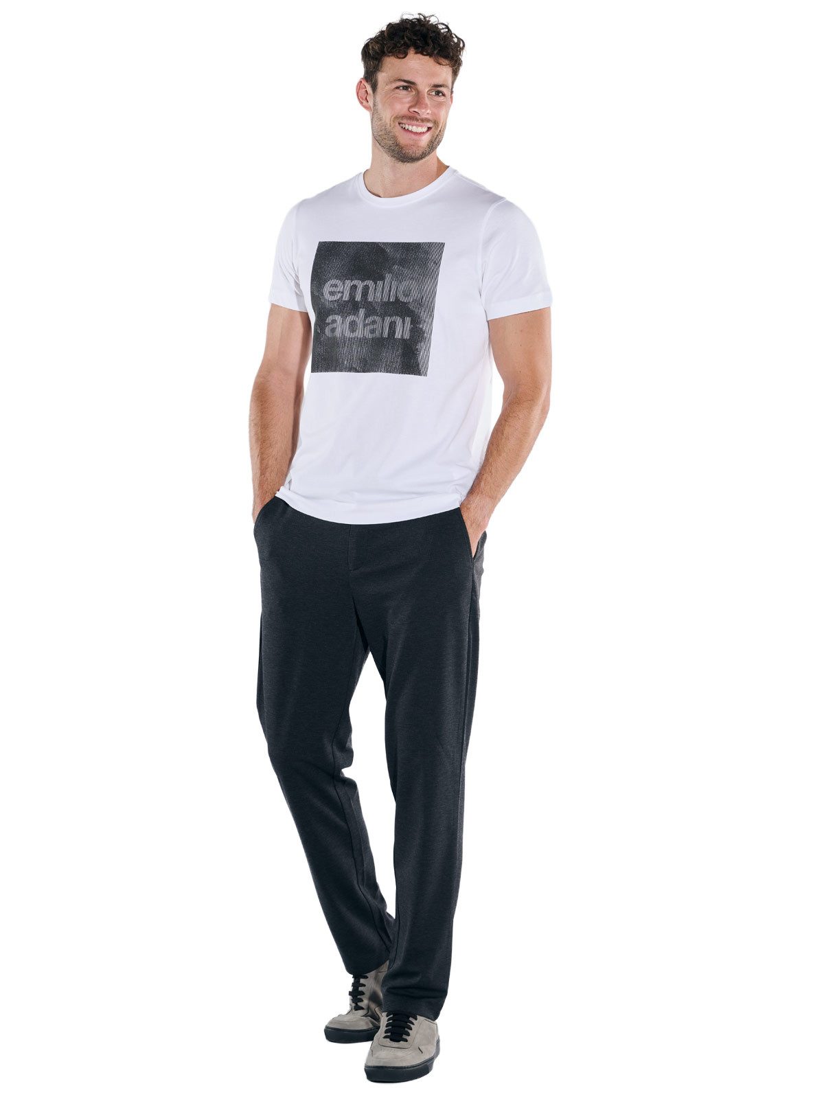 emilio adani T-Shirt Herren Rundhals T-Shirt, Reinweiss