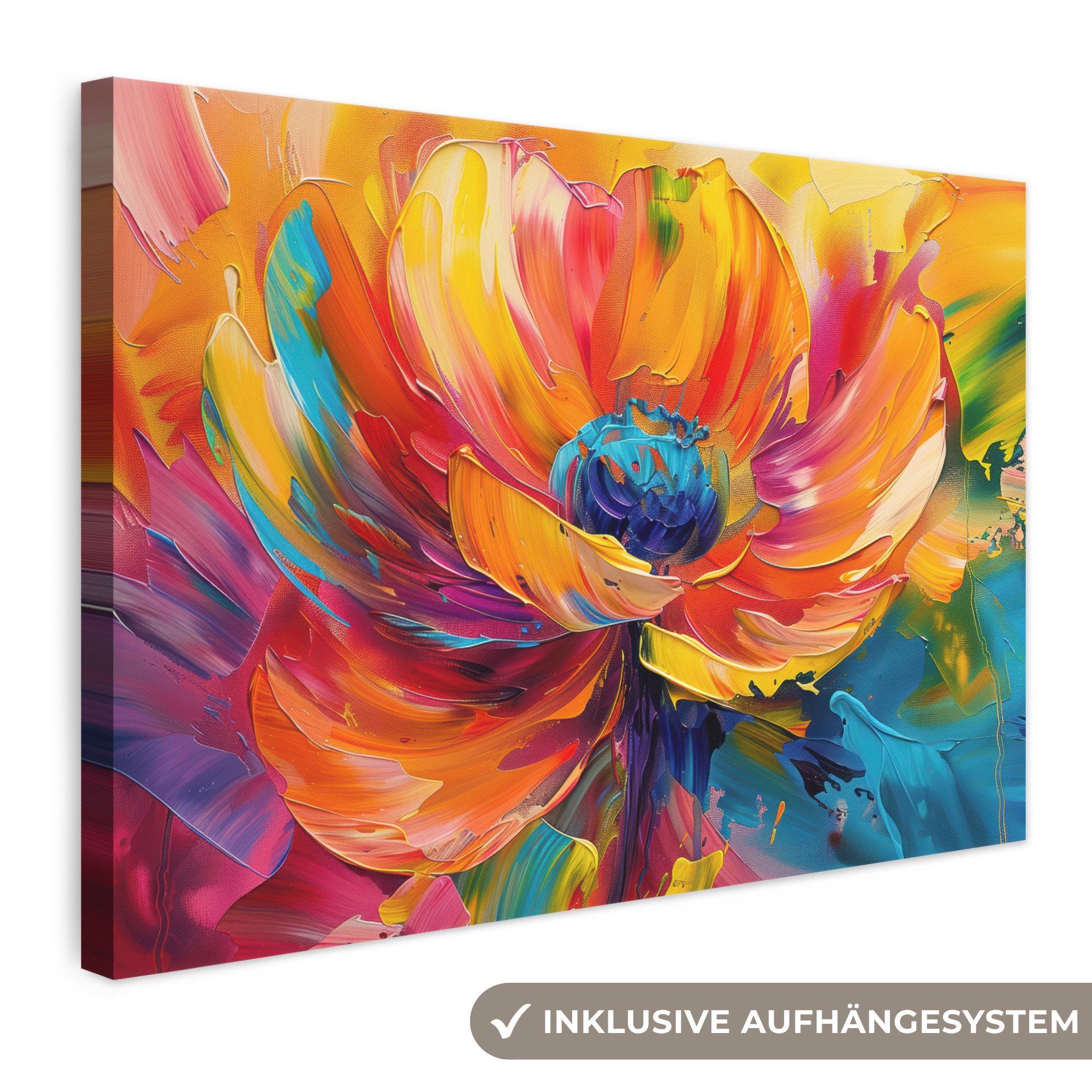 OneMillionCanvasses® Leinwandbild Blume - Lackierung - Modern - Abstrakt - Farben, Fotodruck (1 St), Leinwand Bilder Klein, Wand Dekoration Aesthetic 30x20 cm