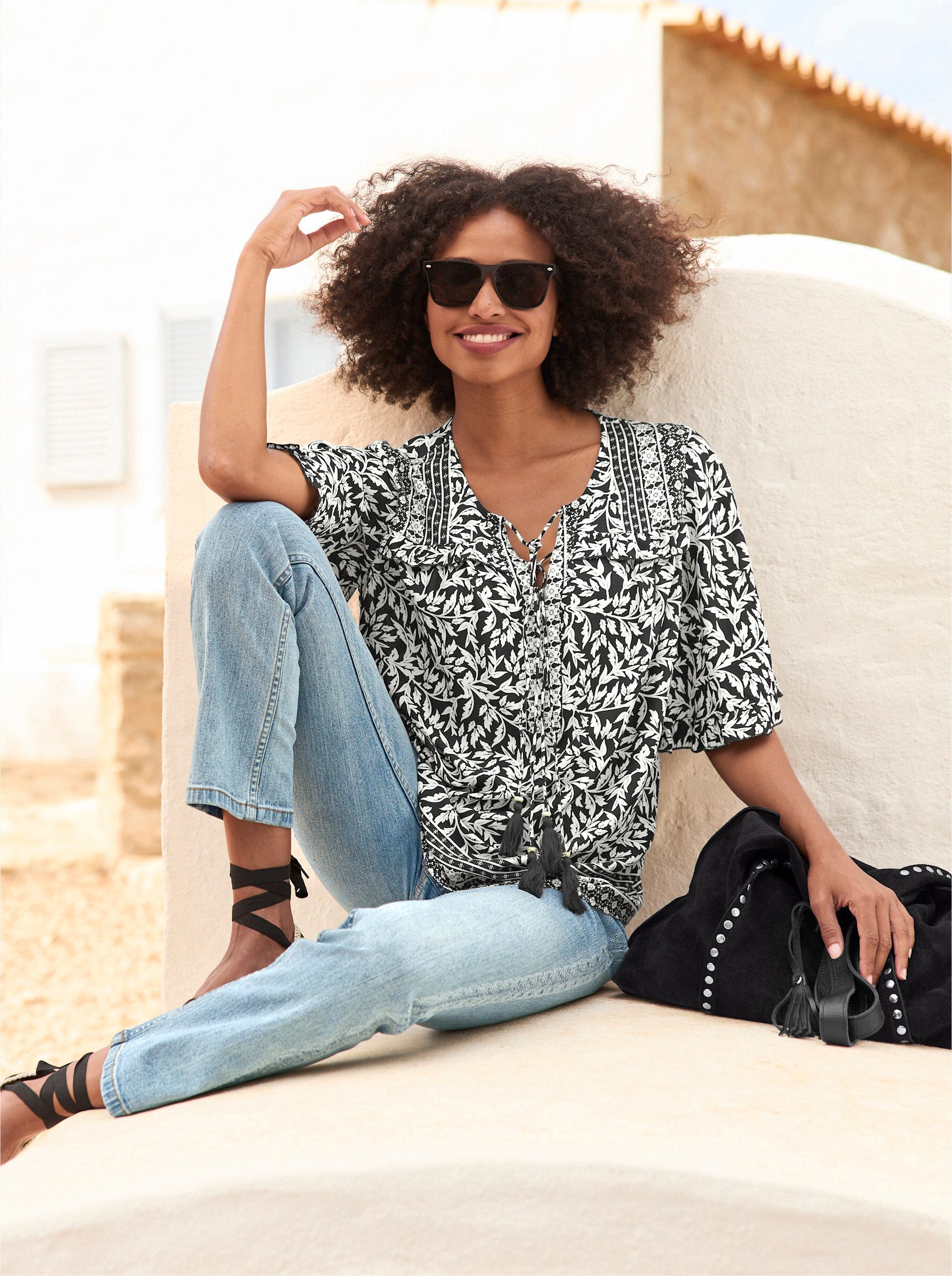 heine Klassische Bluse Druckbluse Kurzarm