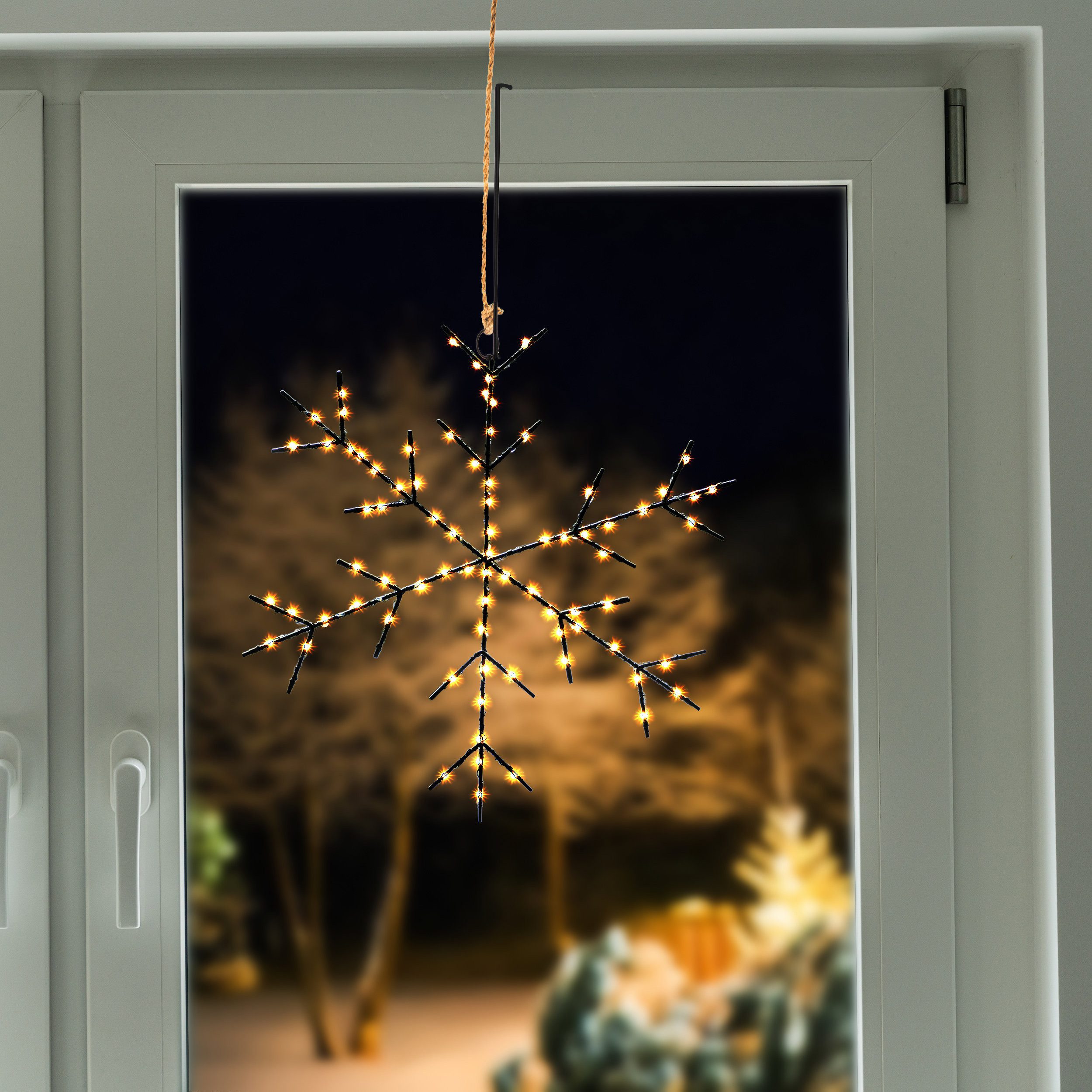 esotec LED-Hängeleuchte Solarleuchte Schneeflocke Ø40cm 200LEDs 2800K Weihnachtsdeko 103407, LED fest integriert