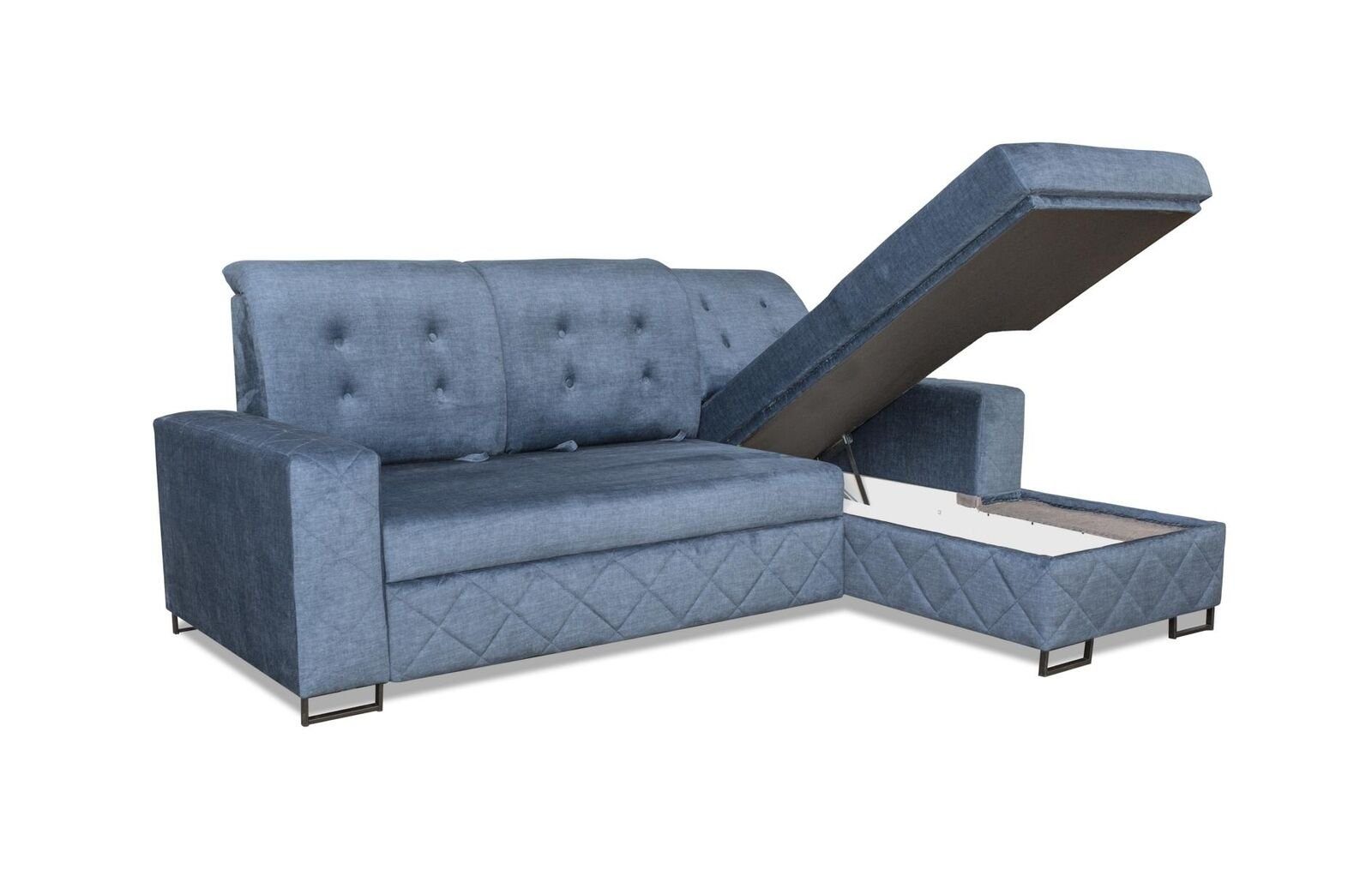 JVmoebel Ecksofa, Blau Wohnraum Ecke gepolstert Hocker Sofa Designer L-Form Couch