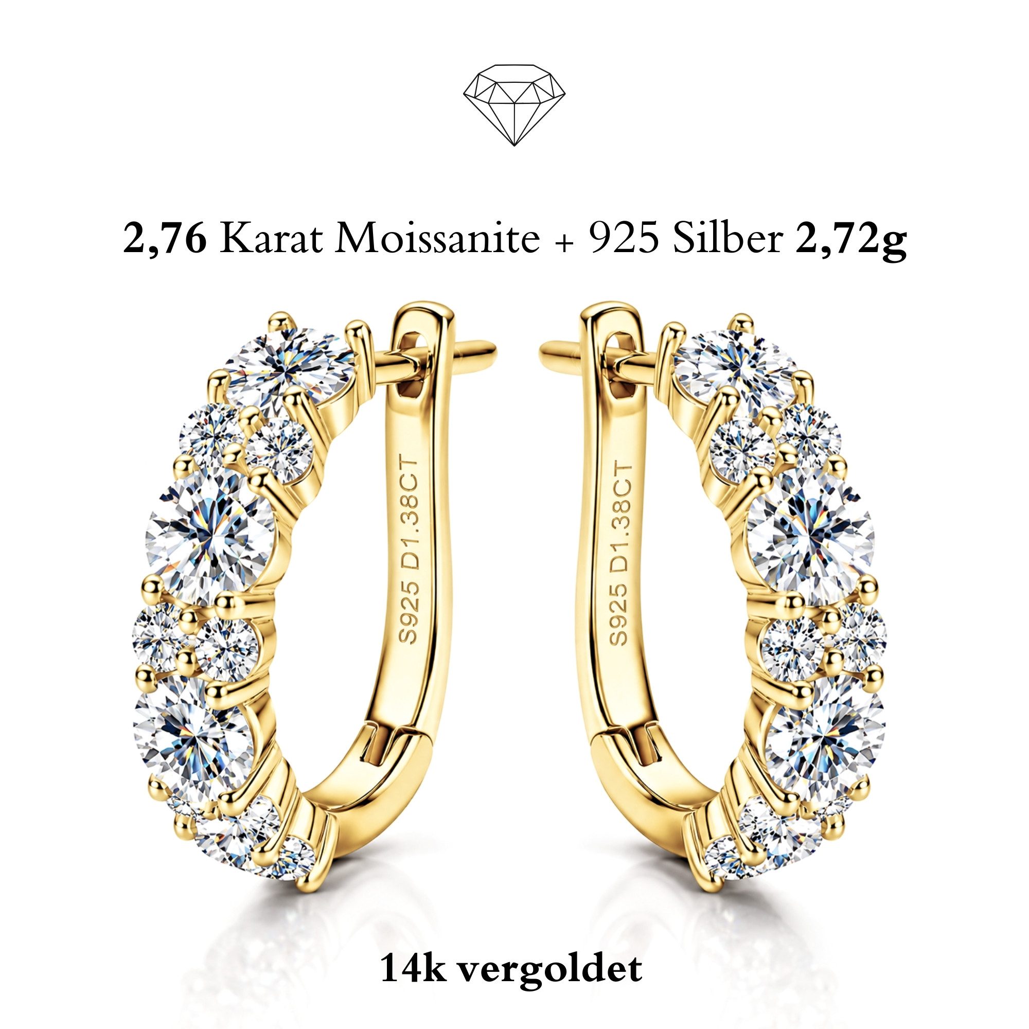 UNIQAL.de Paar Creolen Creolen Damen DIAMORA – Moissanit Ohrringe aus 925 Sterling Silber (weißgold- oder vergoldete Ausführung mit beeindruckender Moissanit-Brillanz, inkl. Luxus-Etui & GRA Zertifikat), Premium-Qualität, hautverträgliche Materialien und dauerhafter Glanz