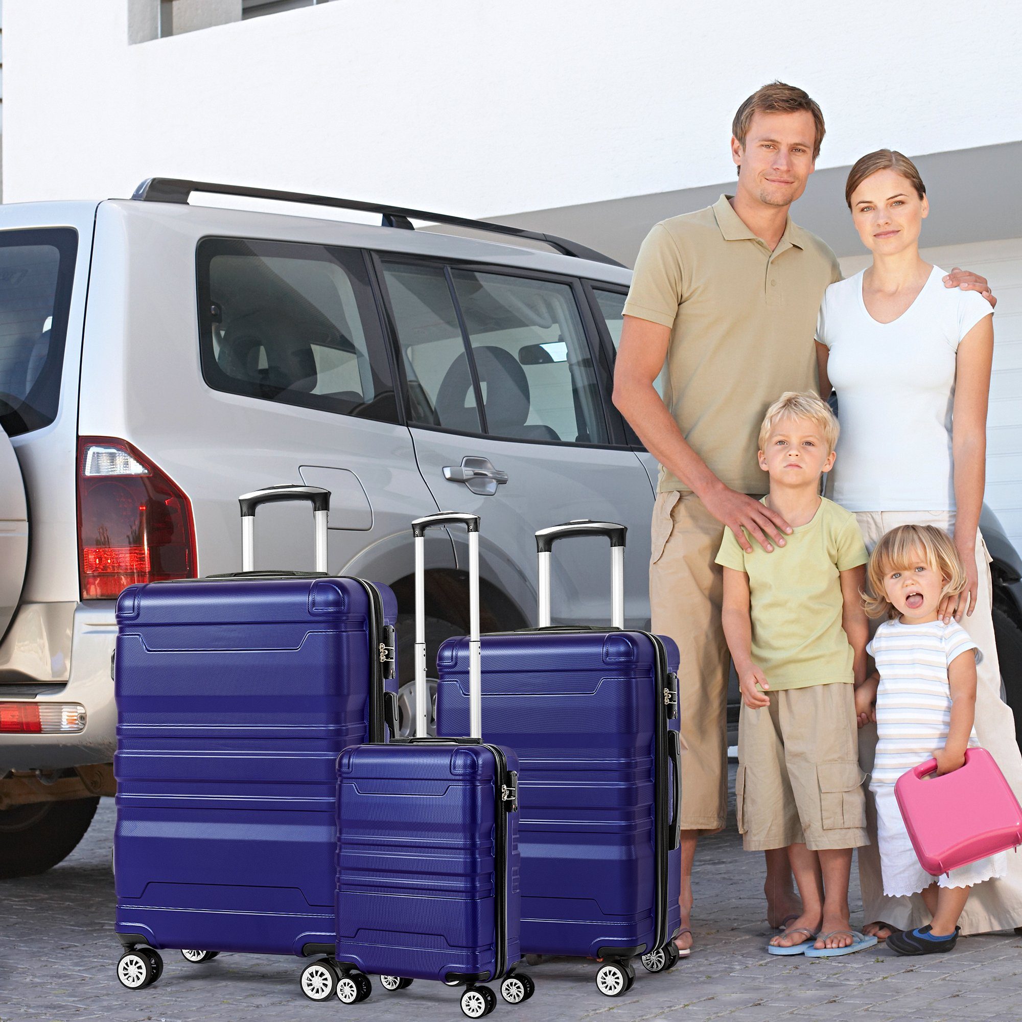 Blau Trolleys, Koffer tlg., TSA-Schloss) 3Set, SPLOE (Leicht HAUSS Rollkoffer Rollkoffer, 3 Reisekoffer, ABS 4 Rollen, Kofferset Reisekoffer, Hartschalen-Handgepäck mit