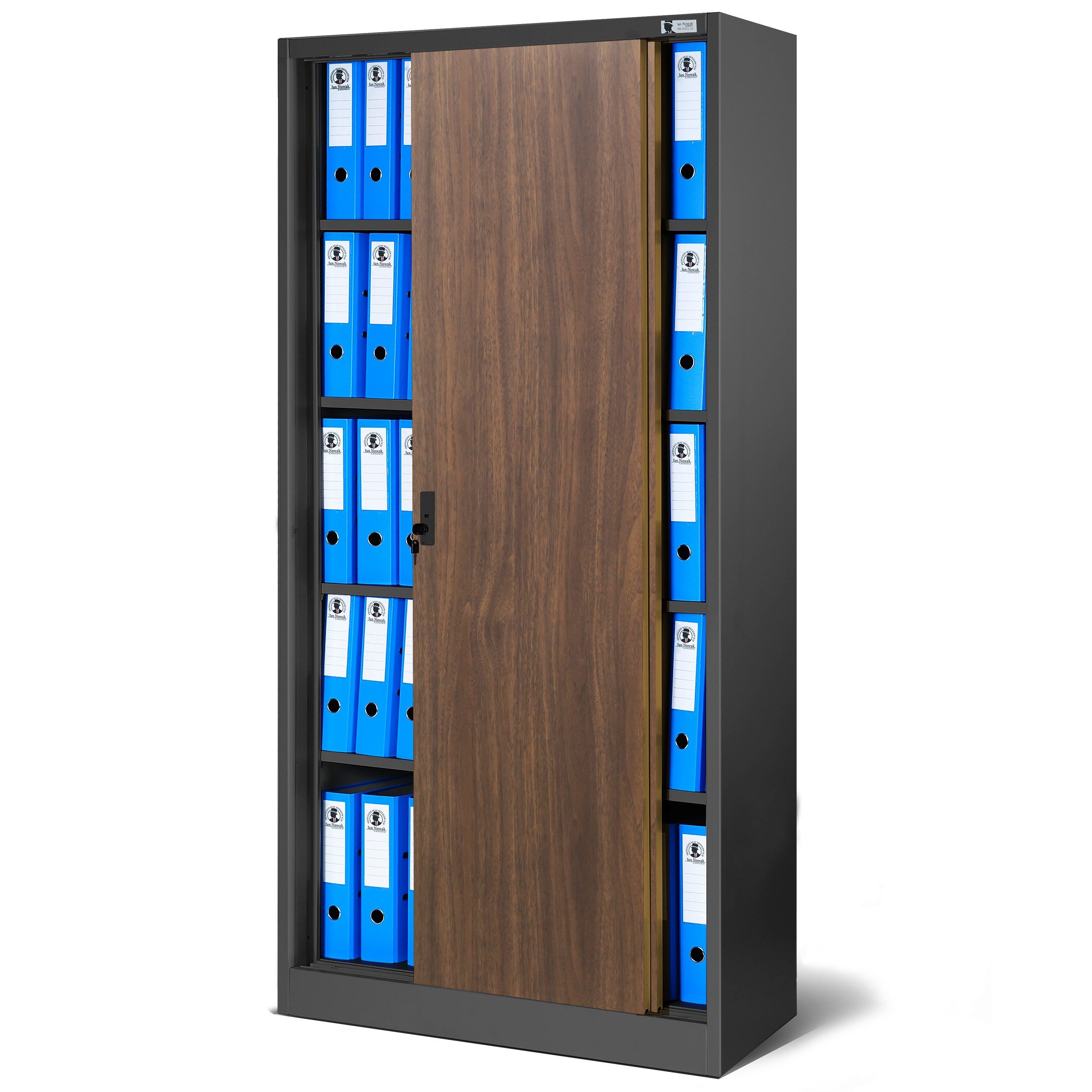 Jan Nowak Aktenschrank Metall Schiebetürenschrank 90 cm KUBA 4 Böden abschließbar Stahl (Büroschrank Aktenschrank platzsparend Büro Kanzlei Sozialraum, Stahl 0,6 mm 185 x 90 x 45 cm Wandmontage Schloss 2 Schlüssel) 4 Böden robust langlebig pulverbeschichtet 10 Farben