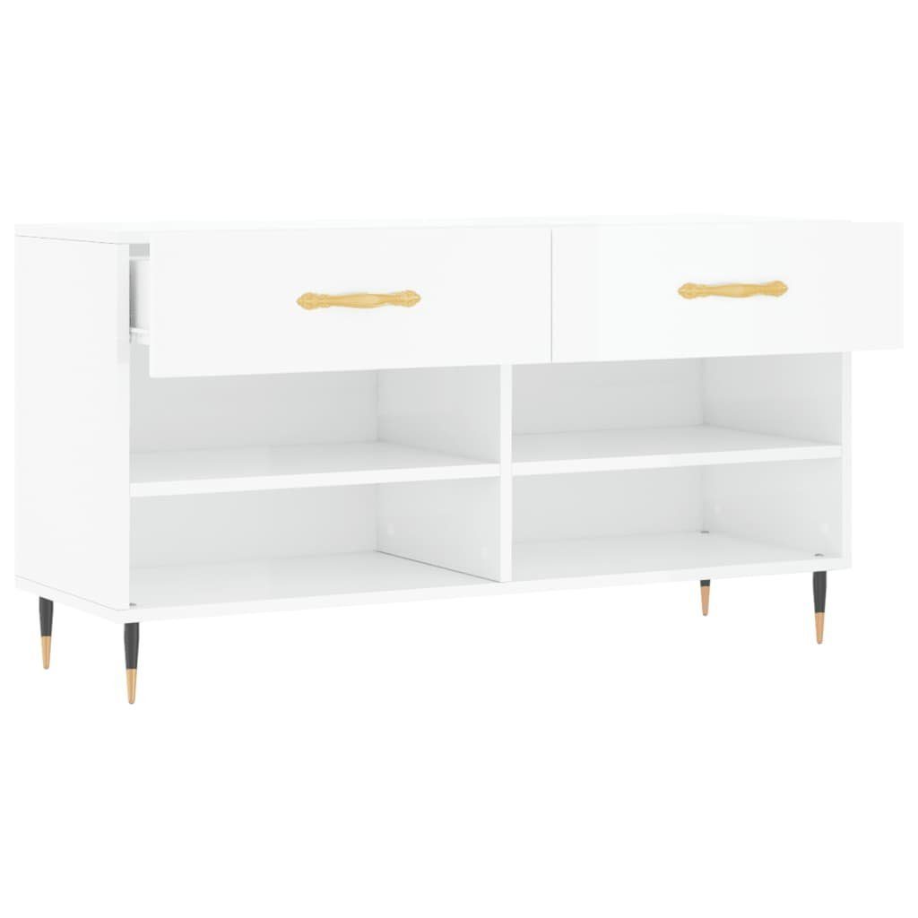 furnicato Schuhbank 102x35x55 cm Hochglanz-Weiß mit Stauraum und Eisenbeinen (1-St), Sitzbank mit 2 Schubladen, 4 Fächern und feuchtbeständiger Oberfläche