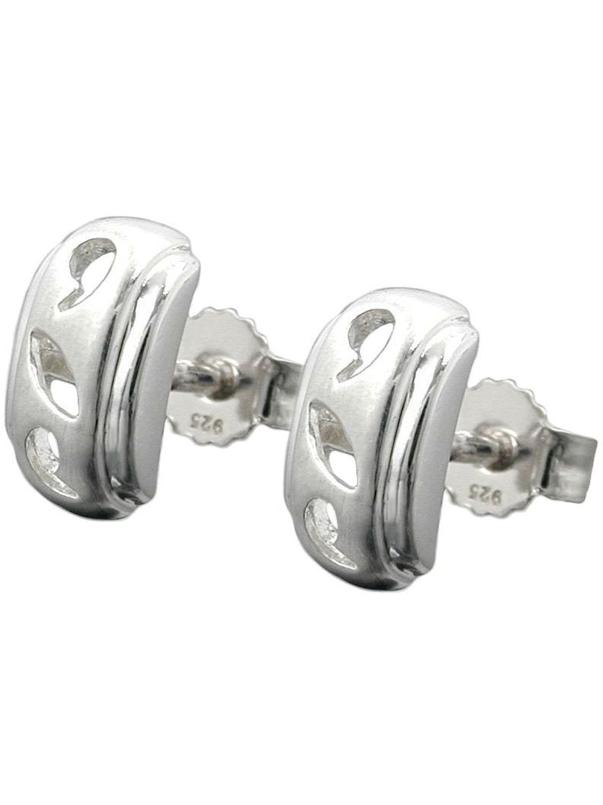 Gallay Paar Ohrstecker Ohrring 9x5mm durchbrochen matt glänzend mit Zirkonia Silber 925 (1-tlg)