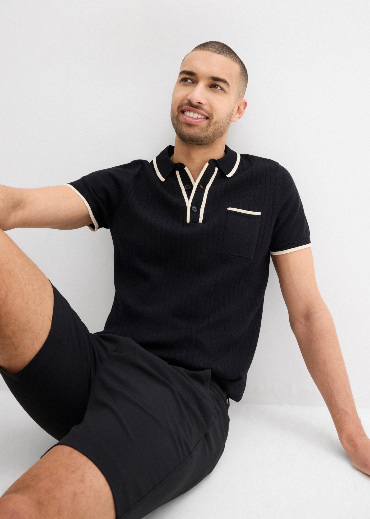 bonprix Strickpullover mit Polokragen, Regular Fit, aus Baumwolle und Polyamid