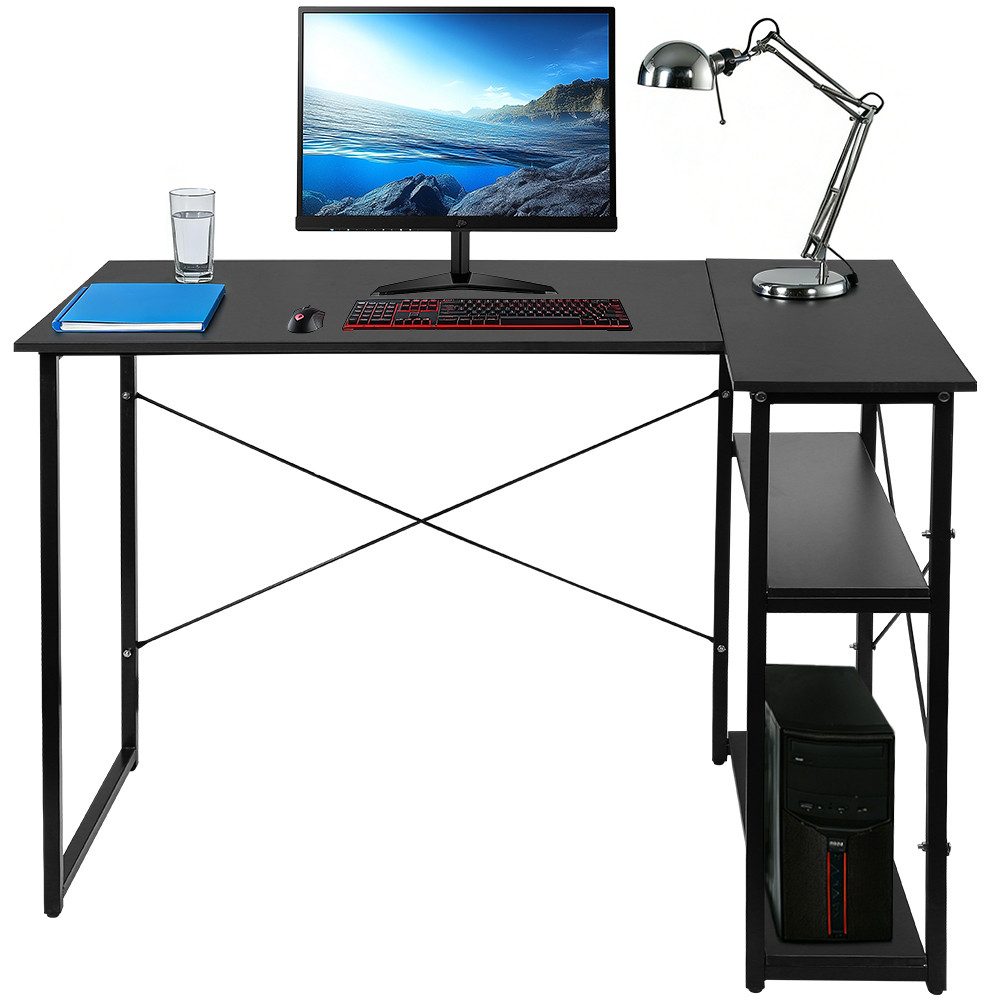 JEOBEST Schreibtisch Eckschreibtisch Computertisch 120 x 70 x 75 cm, (1-St), L-förmiger Gaming Tisch, mit 2-Fach Regal & Stauraum