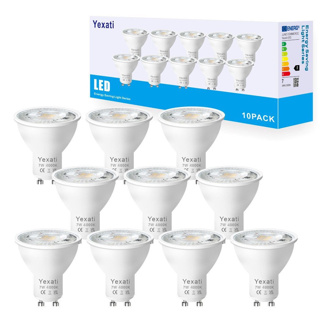 Ophy LED-Leuchtmittel LED Spot GU10, 7 W (Halogenäquivalent 80 W), 550 lm, 4000 K (kaltweiß), 10 St., nicht dimmbar, 120° Abstrahlwinkel, flimmerfrei – 10er-Pack