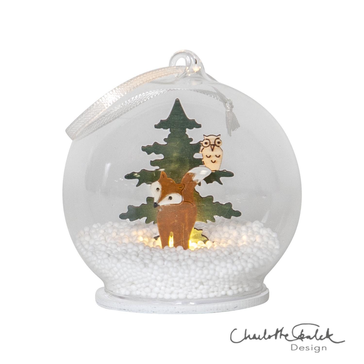 STAR TRADING LED Dekolicht Forest Friends, LED Glaskugel,Forest Friends', mit Aufhängung, Tiermotive aus Holz