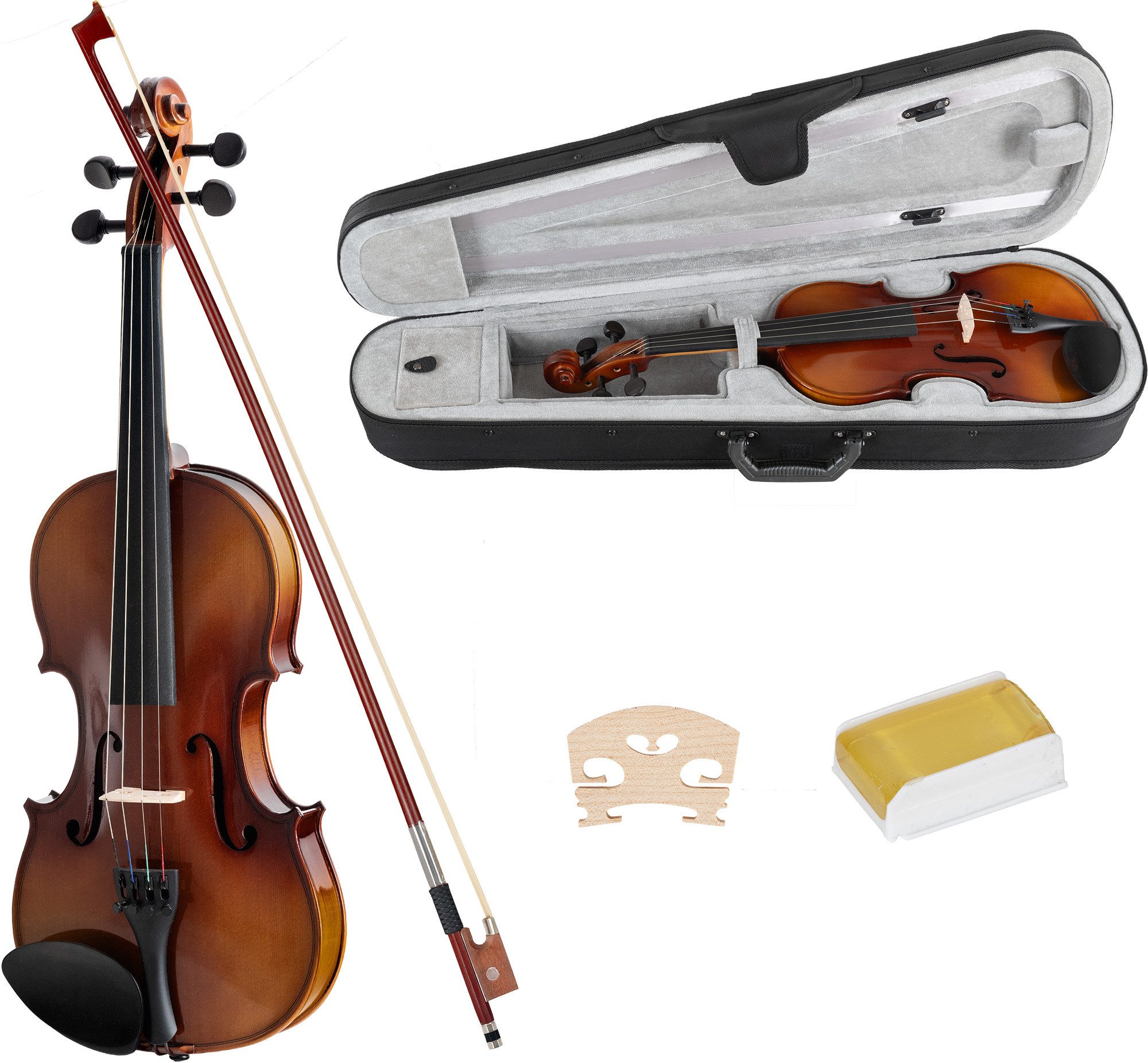 Classic Cantabile Violine Student Violinenset, Student-Set, Inkl. Etui, Bogen und Kolofonium, Aus massivem Fichtenholz geschnitzte Decke