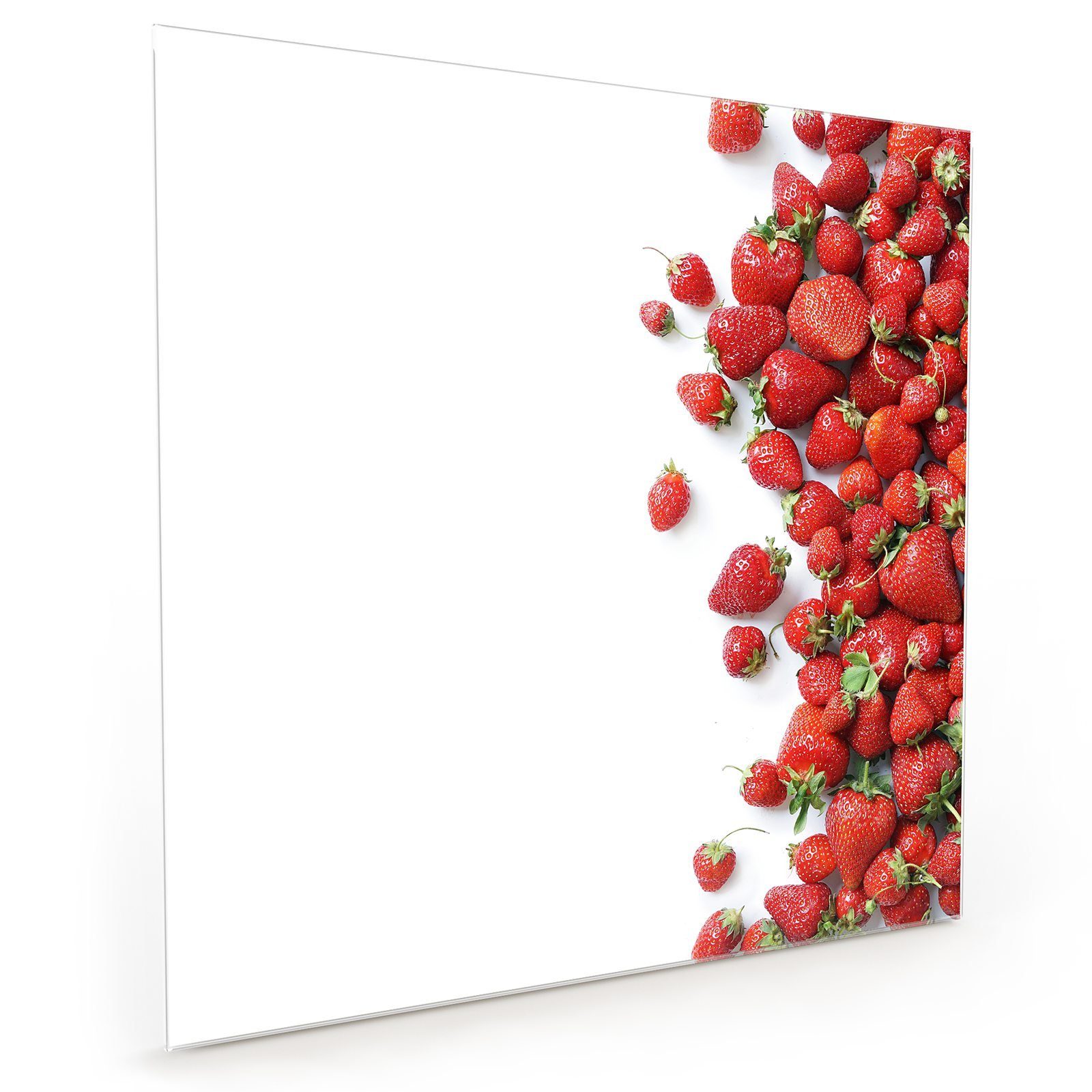 Primedeco Küchenrückwand Küchenrückwand Spritzschutz Glas mit Motiv Frische Erdbeeren am Rand